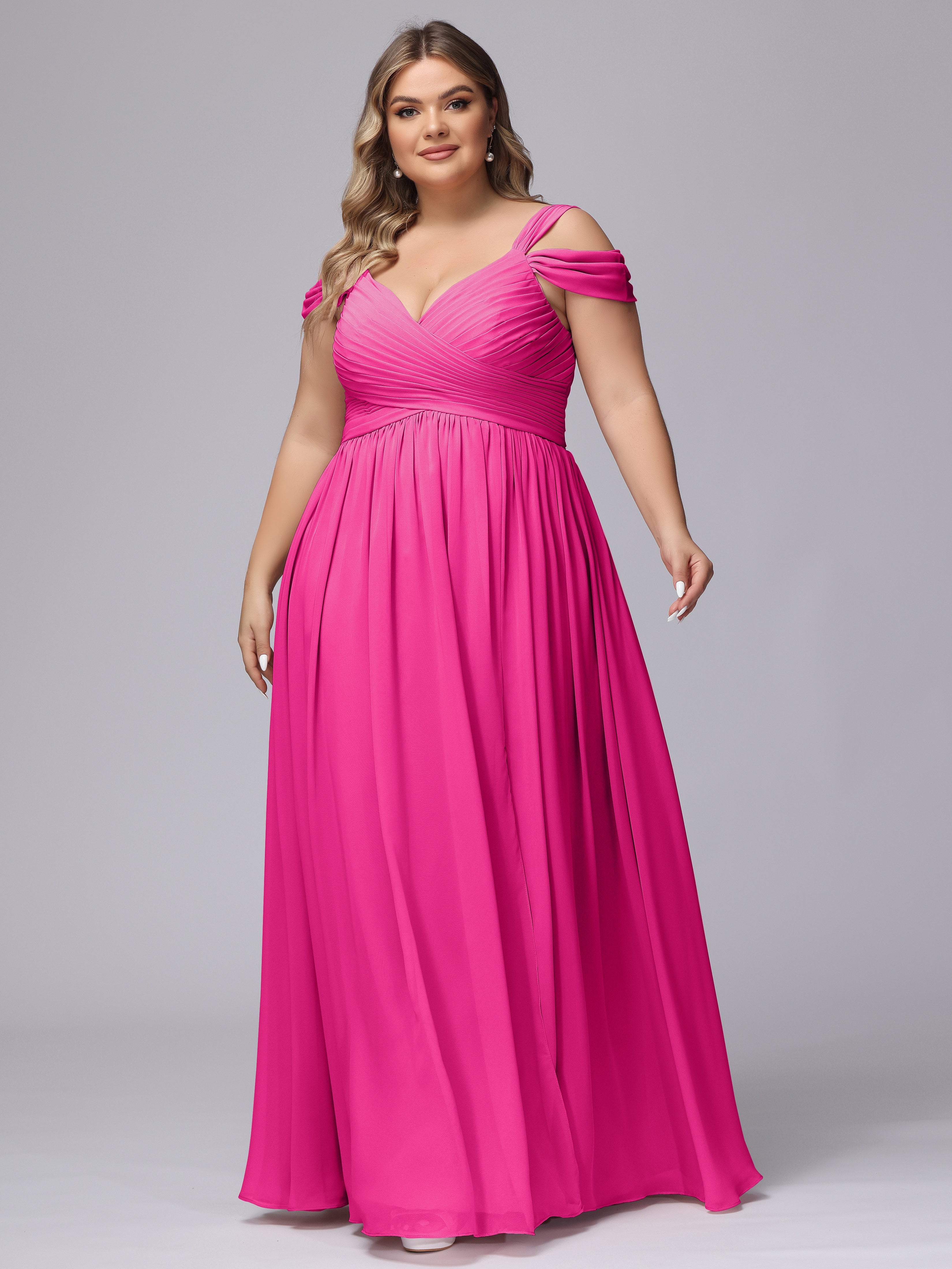 Robes De Demoiselle D'Honneur Couleur Fuchsia Rose Fendue Col V Dos En V Mousseline Robes Demoiselle D'Honneur Grande Taille