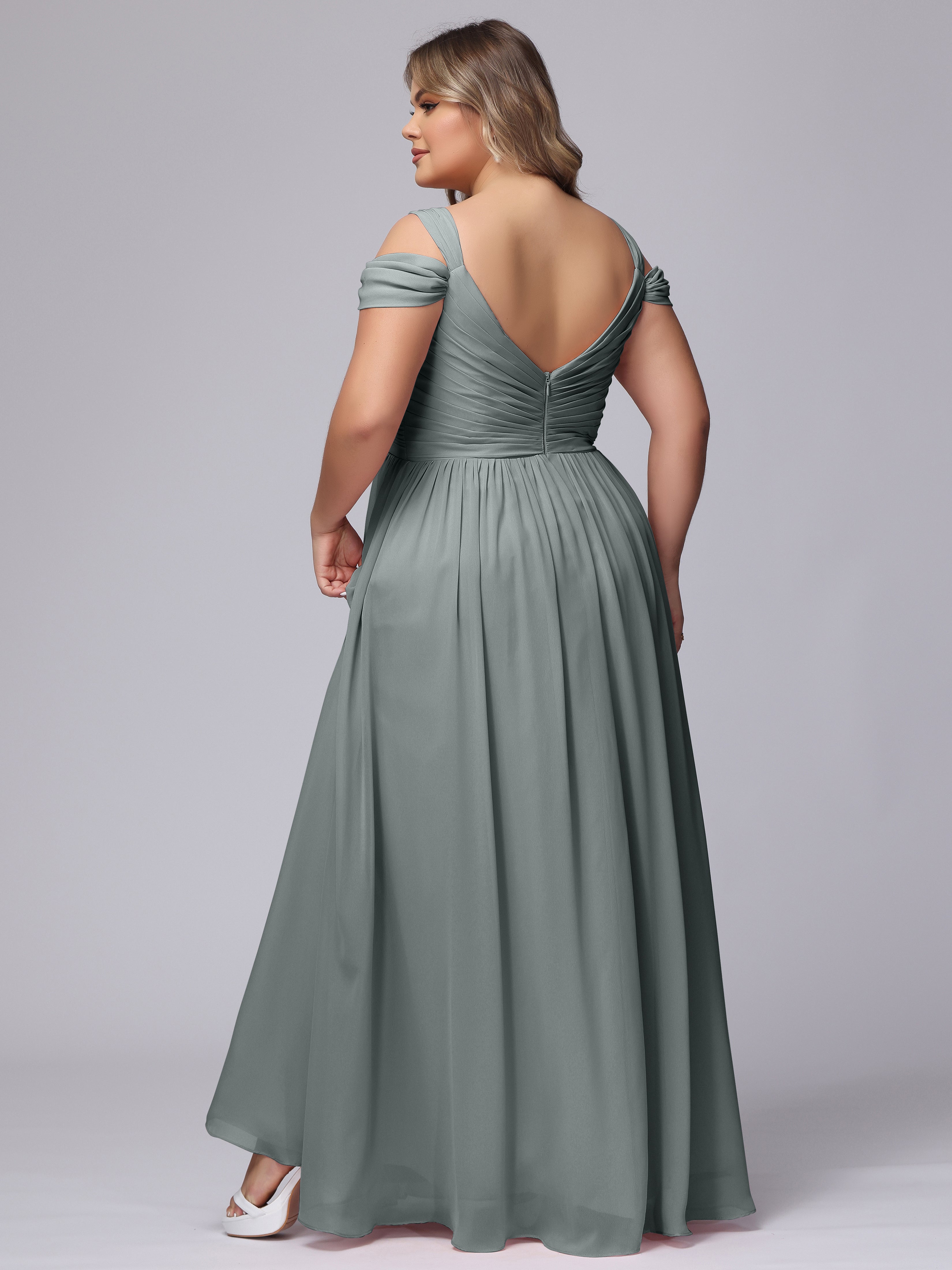 Robe Demoiselle D Honneur Grise Fendue Col V Dos En V Mousseline Robes Demoiselle D'Honneur Grande Taille