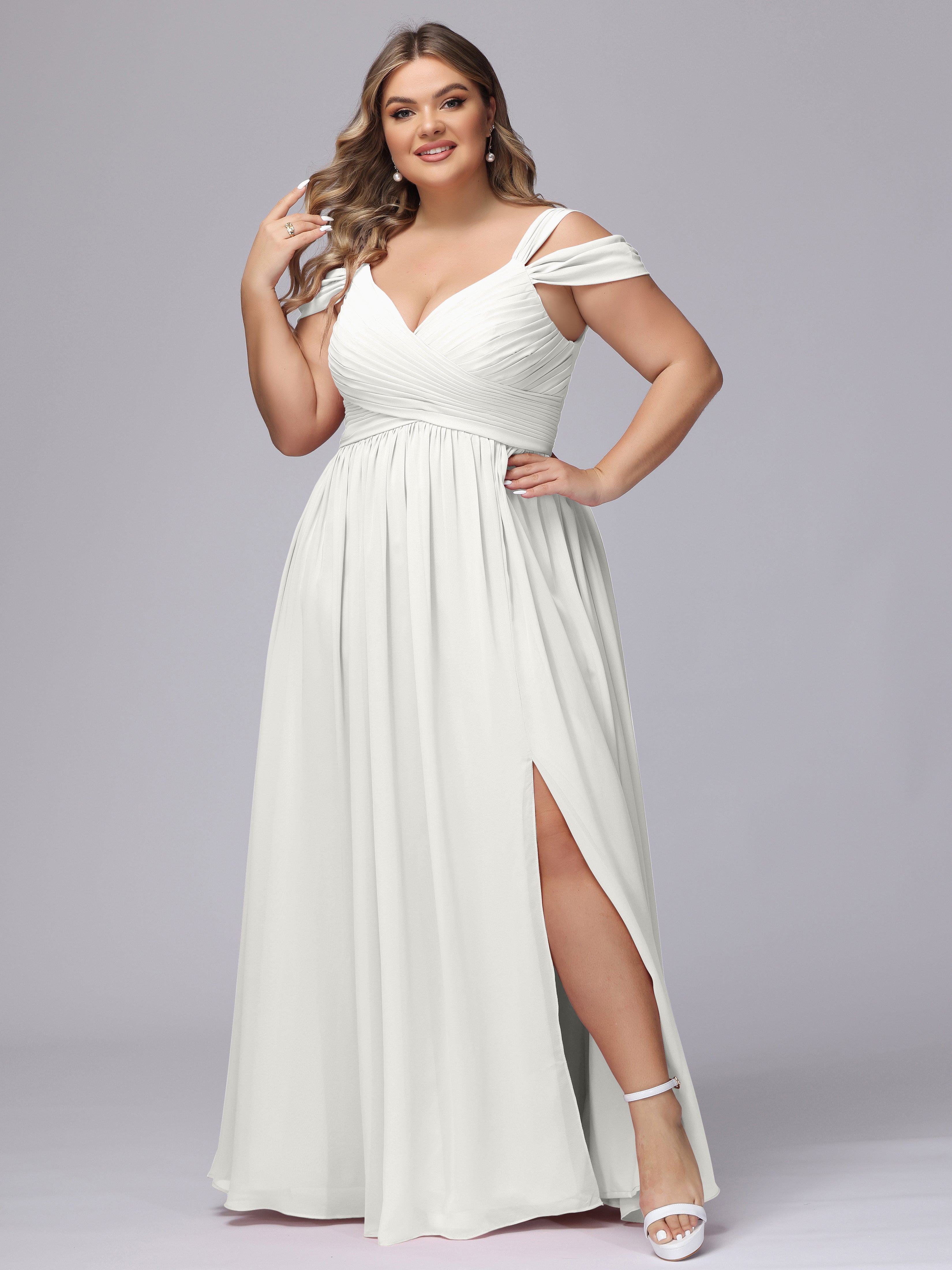 Robe Demoiselle D Honneur Ivoire Fendue Col V Dos En V Mousseline Robes Demoiselle D'Honneur Grande Taille