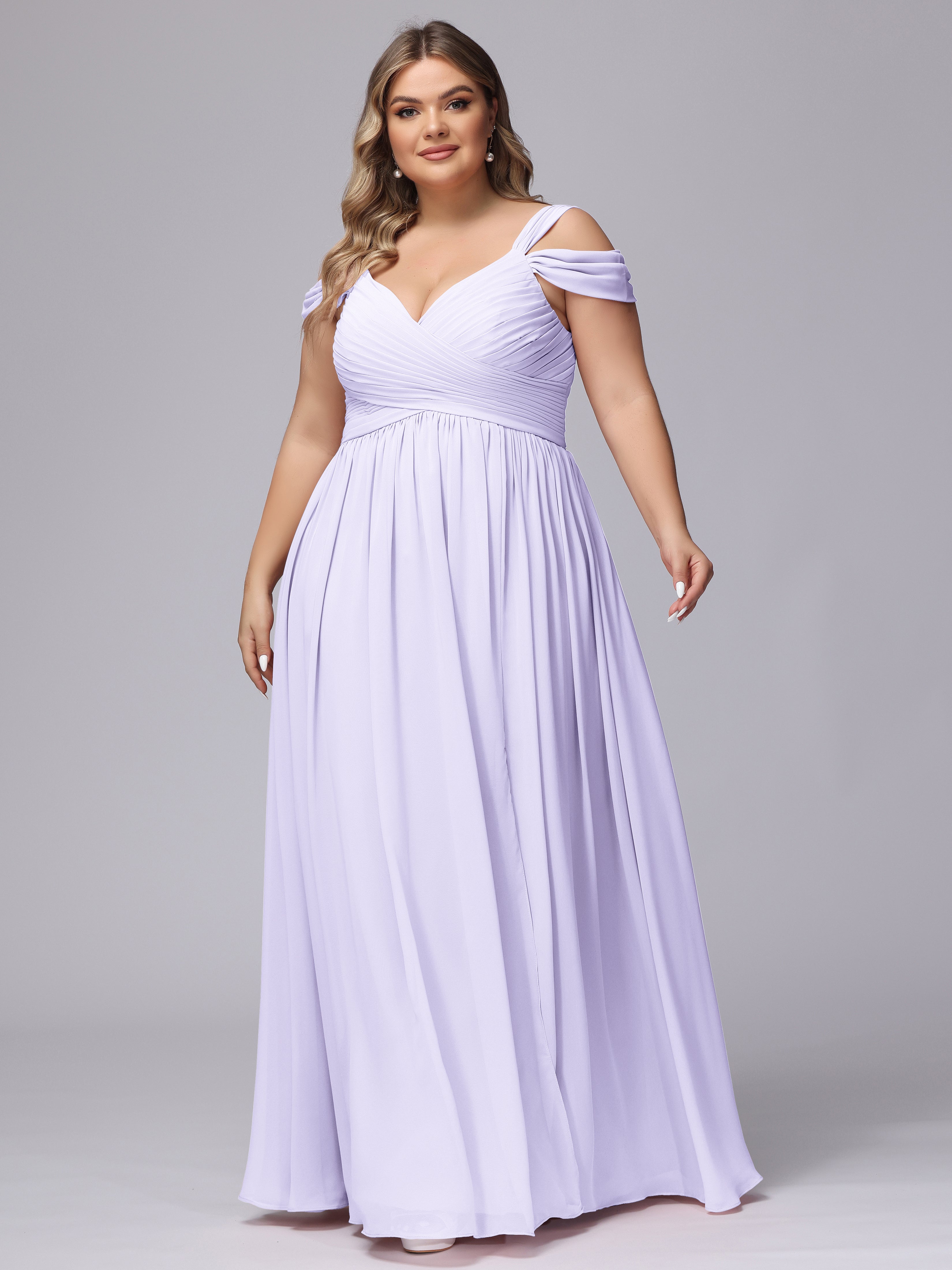 Robe De Demoiselle D'Honneur Lavande Fendue Col V Dos En V Mousseline Robes Demoiselle D'Honneur Grande Taille