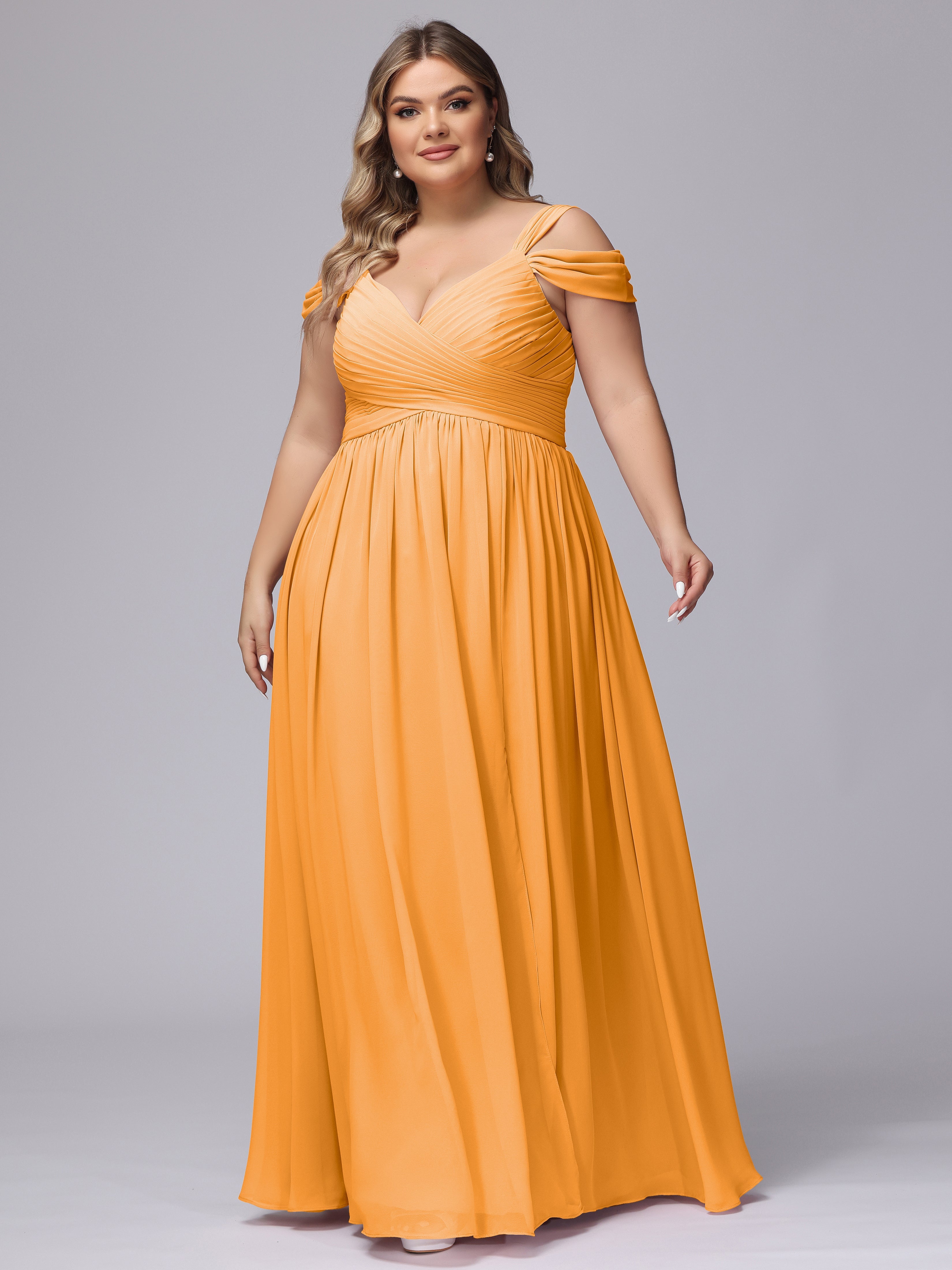 Robes De Demoiselle D'Honneur Mandarine Fendue Col V Dos En V Mousseline Robes Demoiselle D'Honneur Grande Taille