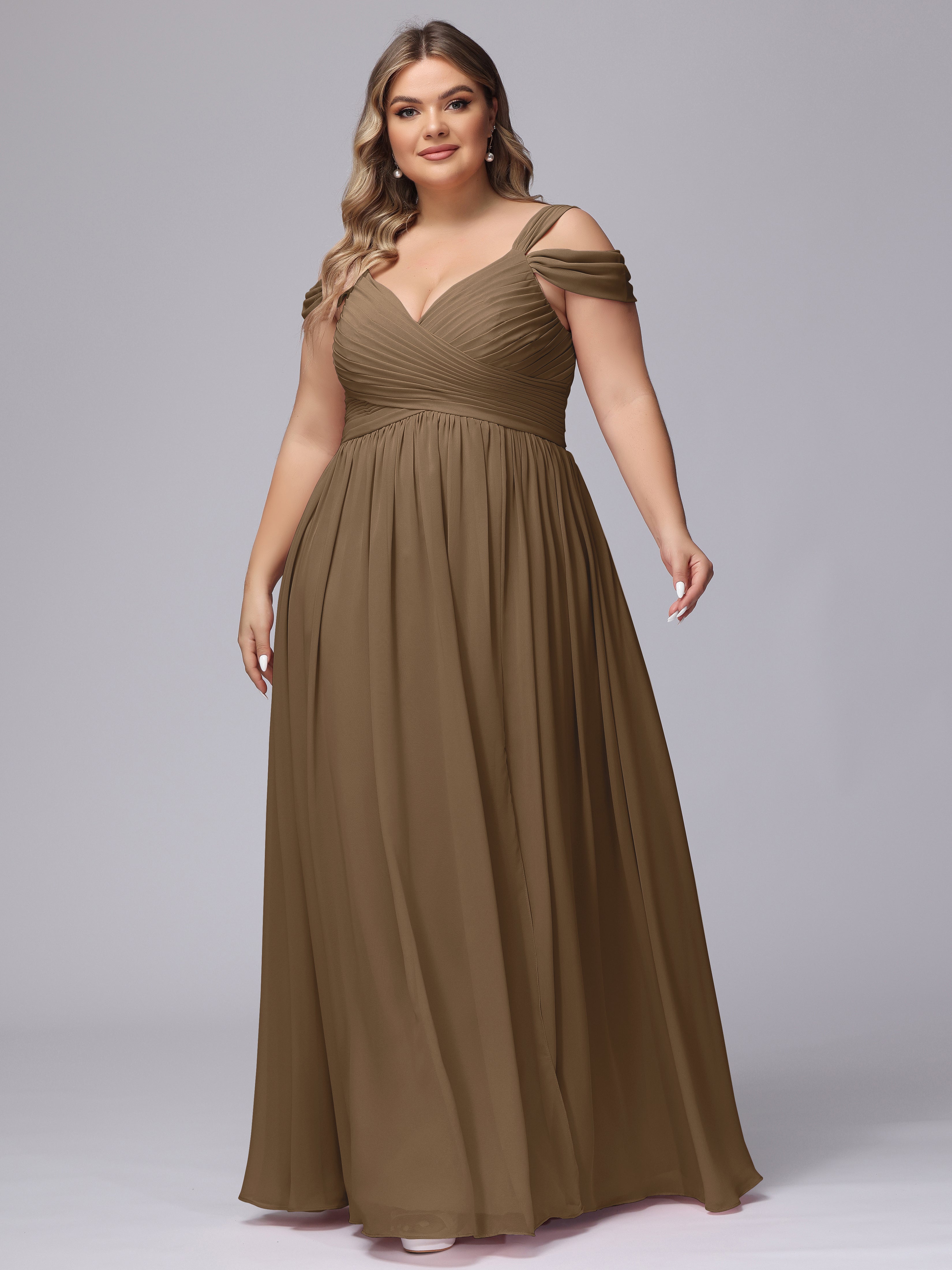 Robe De Demoiselle D'Honneur Moka Fendue Col V Dos En V Mousseline Robes Demoiselle D'Honneur Grande Taille