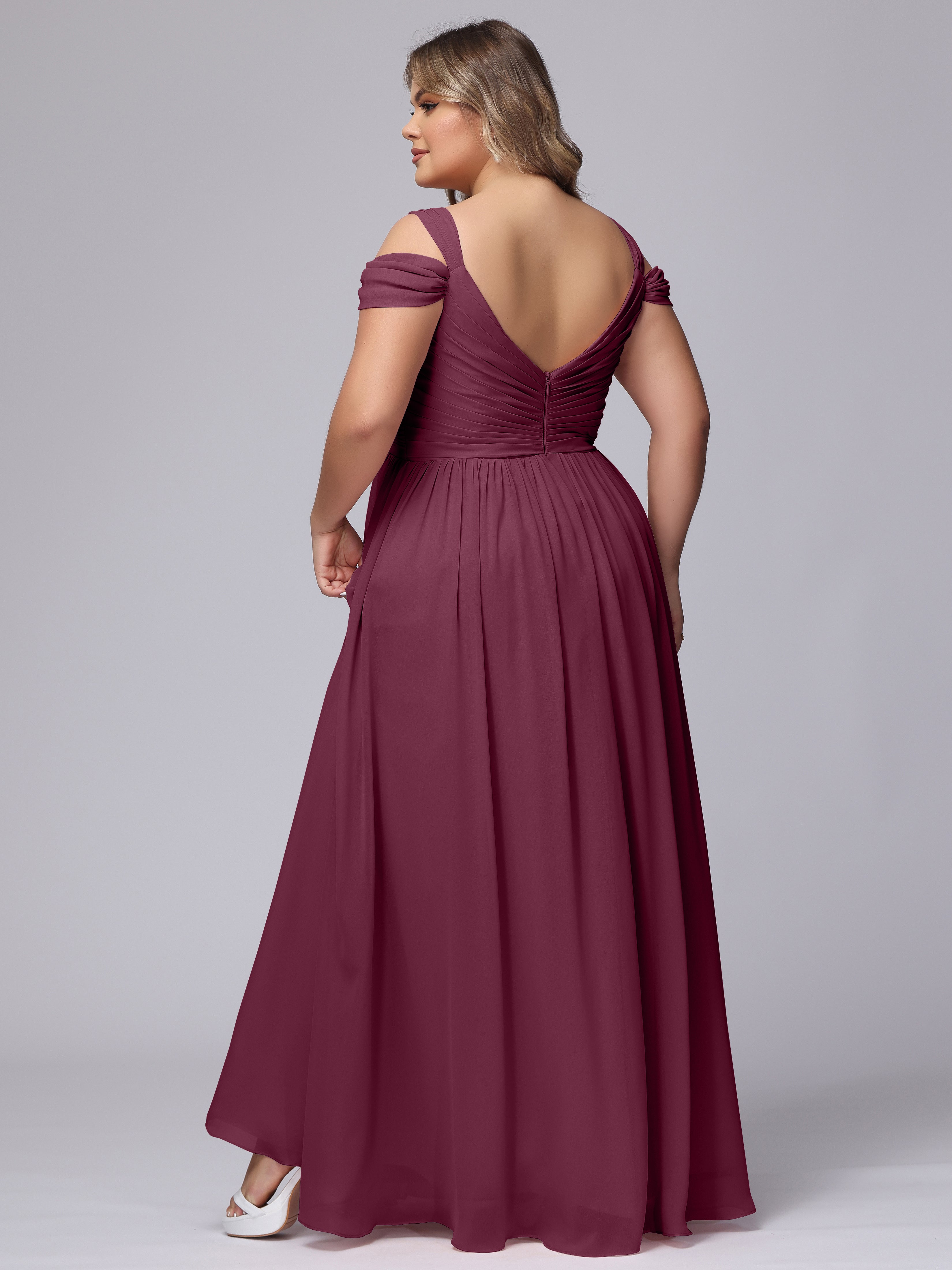 Robes De Demoiselle D'Honneur Mûre Fendue Col V Dos En V Mousseline Robes Demoiselle D'Honneur Grande Taille