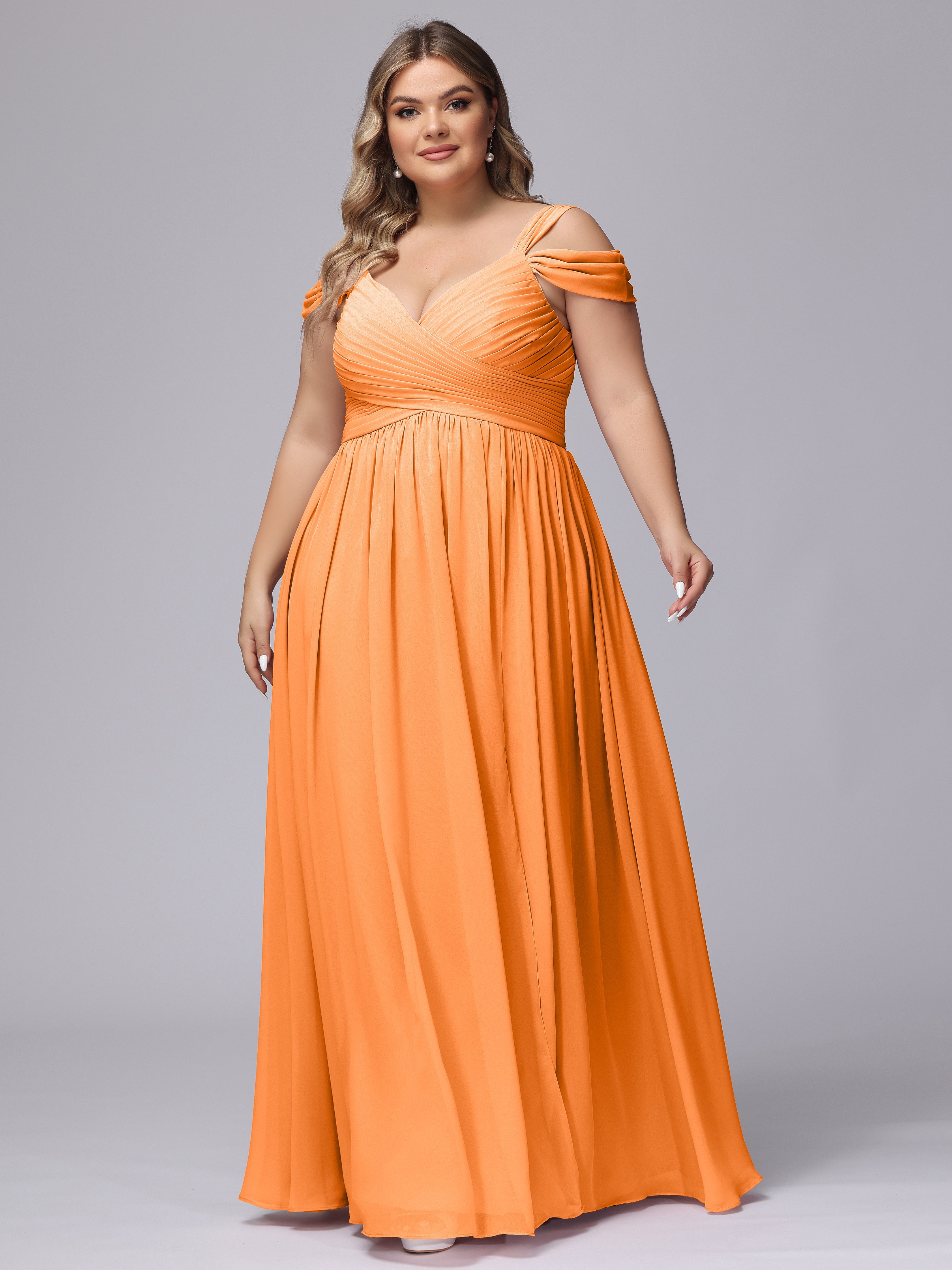 Robe Demoiselle Dhonneur Orange Fendue Col V Dos En V Mousseline Robes Demoiselle D'Honneur Grande Taille