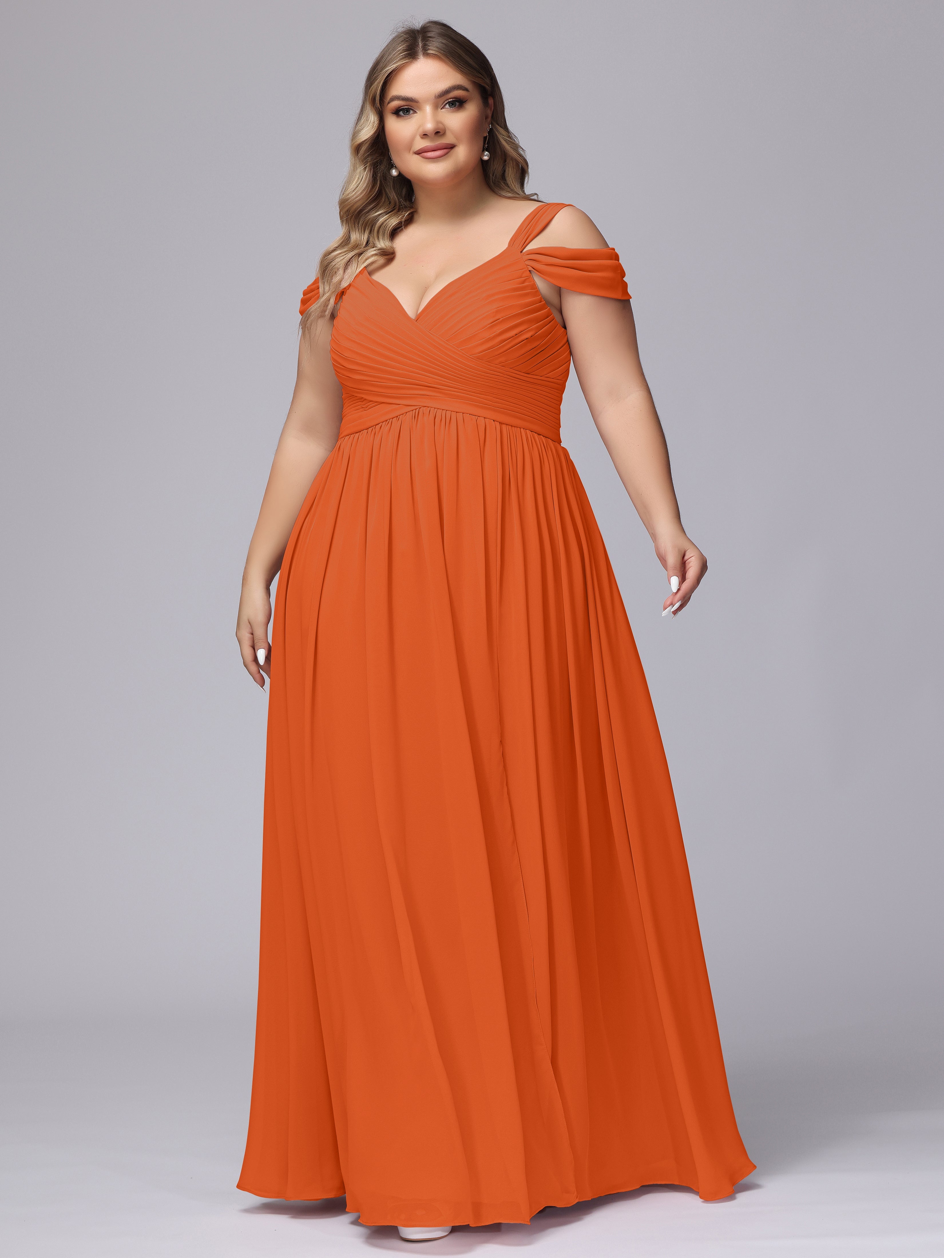 Robe Demoiselle D Honneur Orange Brulé Fendue Col V Dos En V Mousseline Robes Demoiselle D'Honneur Grande Taille