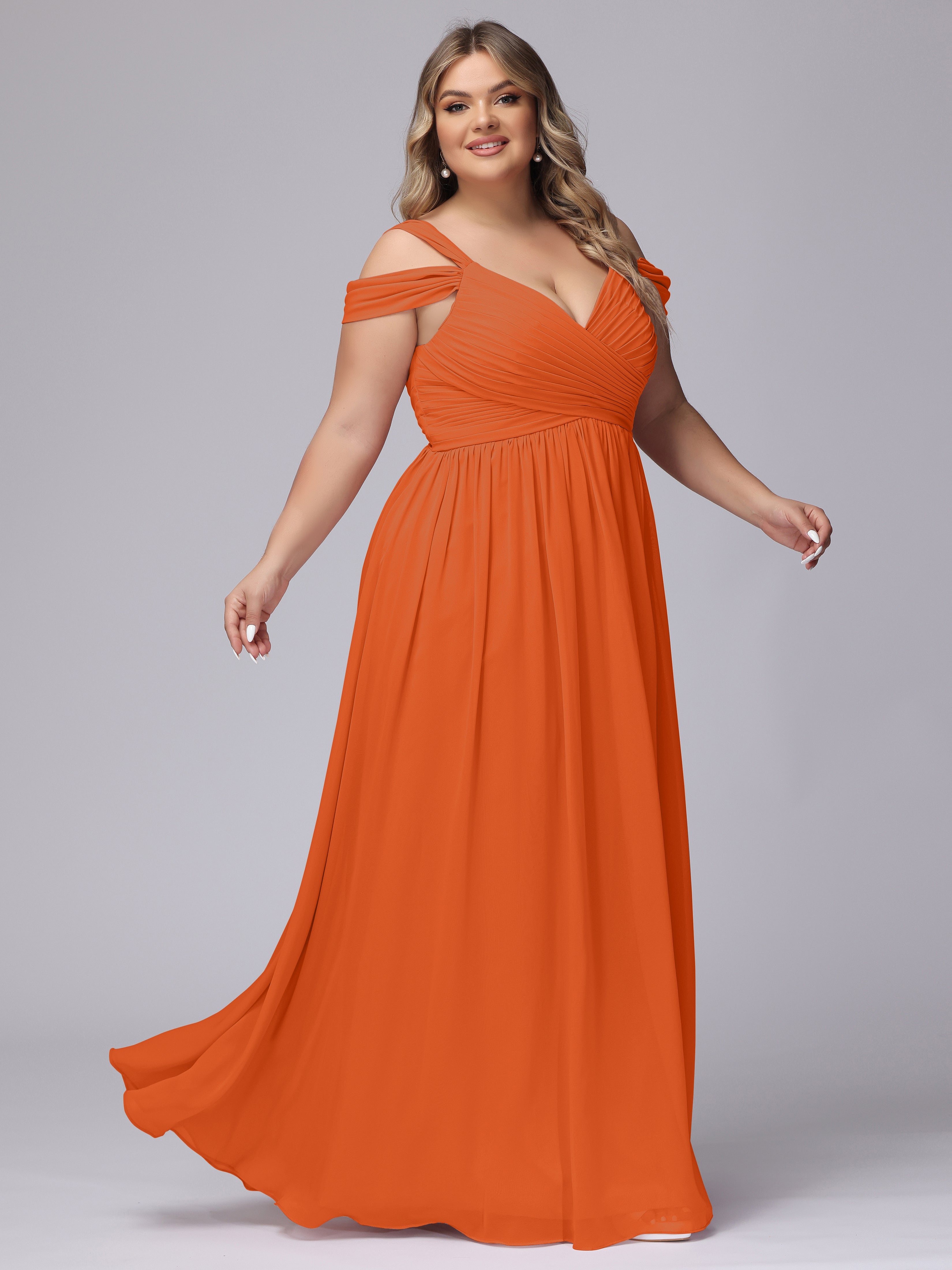 Robe Demoiselle D Honneur Orange Brulé Fendue Col V Dos En V Mousseline Robes Demoiselle D'Honneur Grande Taille