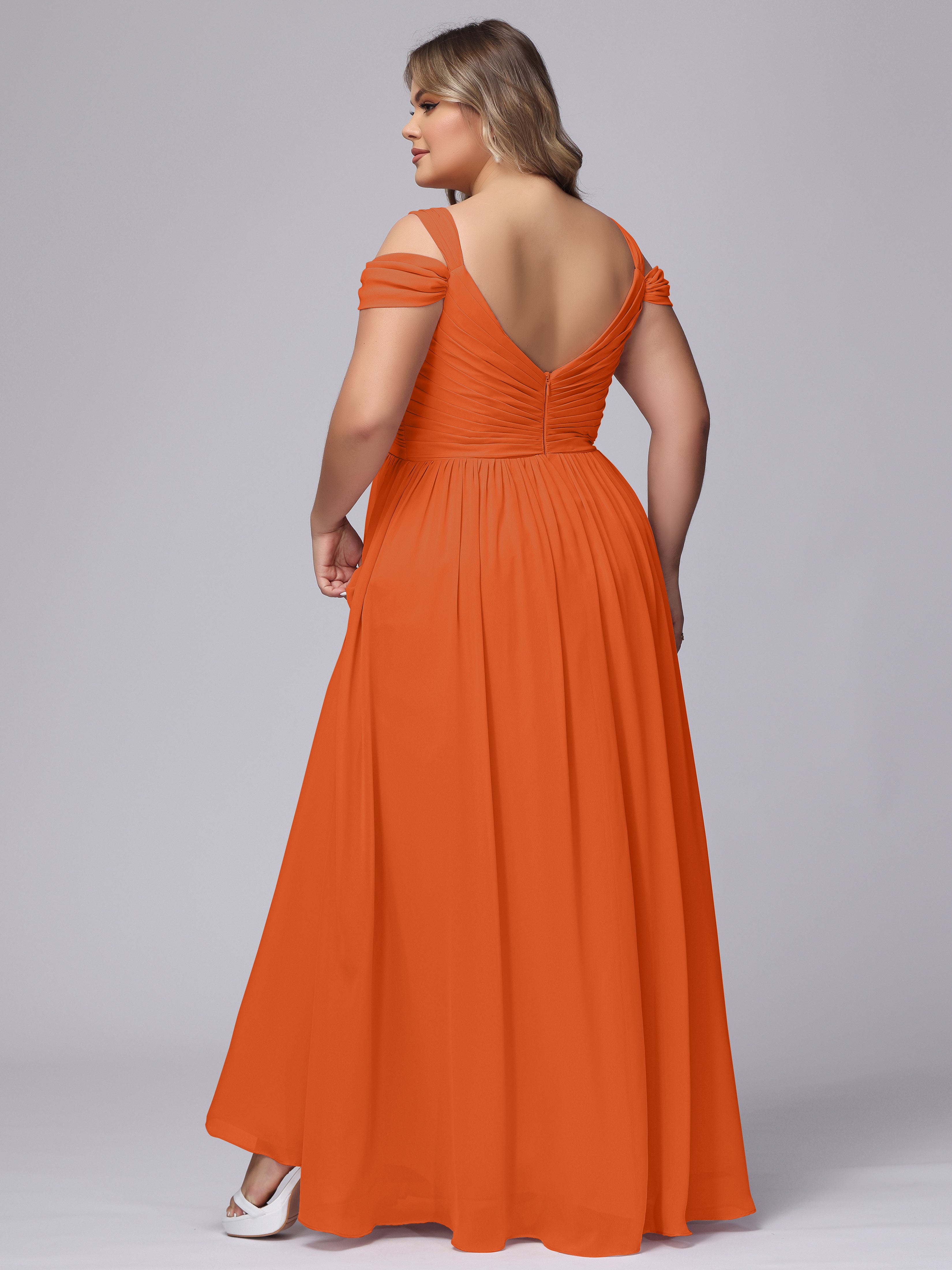 Robe Demoiselle D Honneur Orange Brulé Fendue Col V Dos En V Mousseline Robes Demoiselle D'Honneur Grande Taille