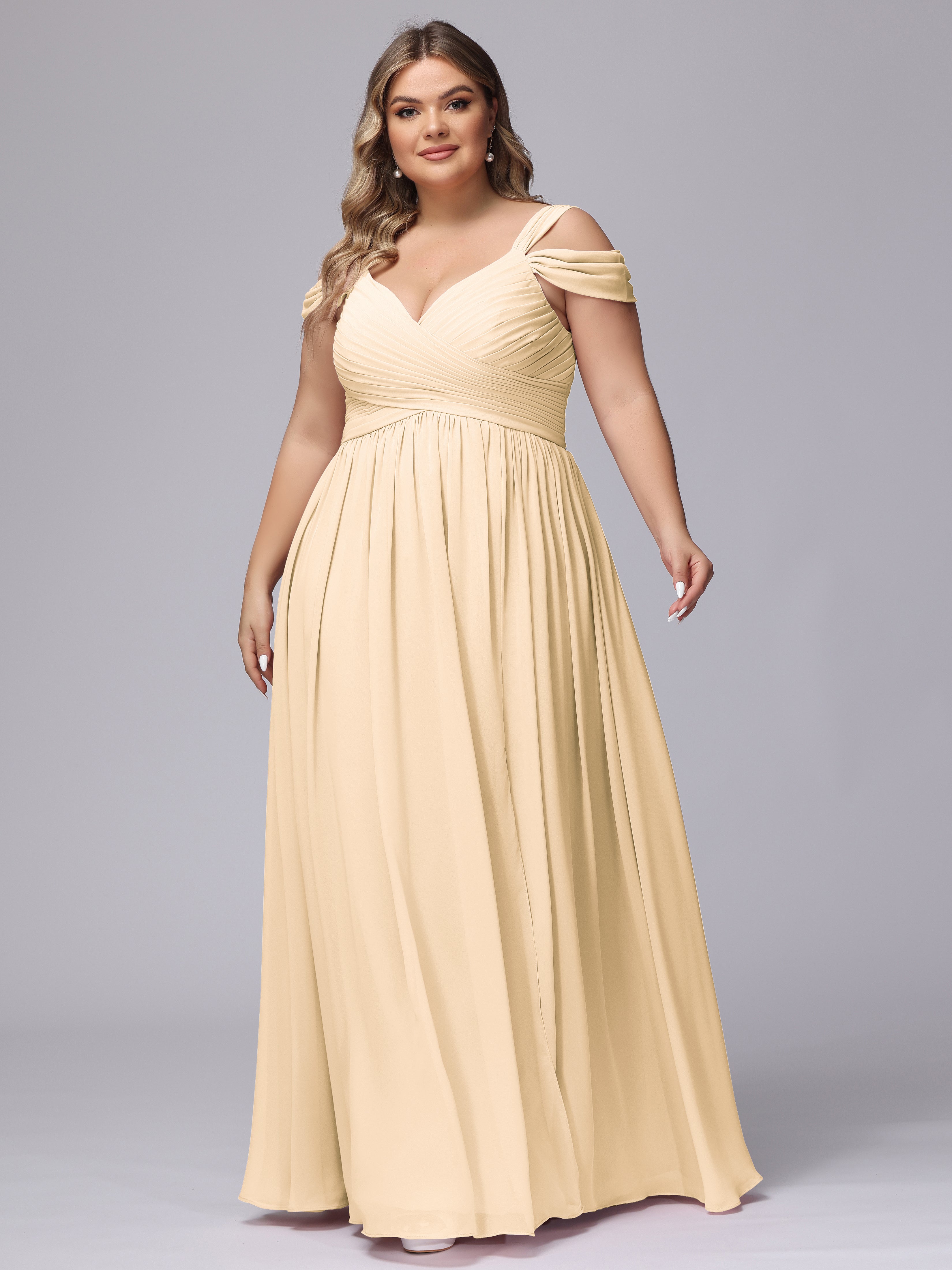 Robe Pêche Demoiselle D Honneur Fendue Col V Dos En V Mousseline Robes Demoiselle D'Honneur Grande Taille