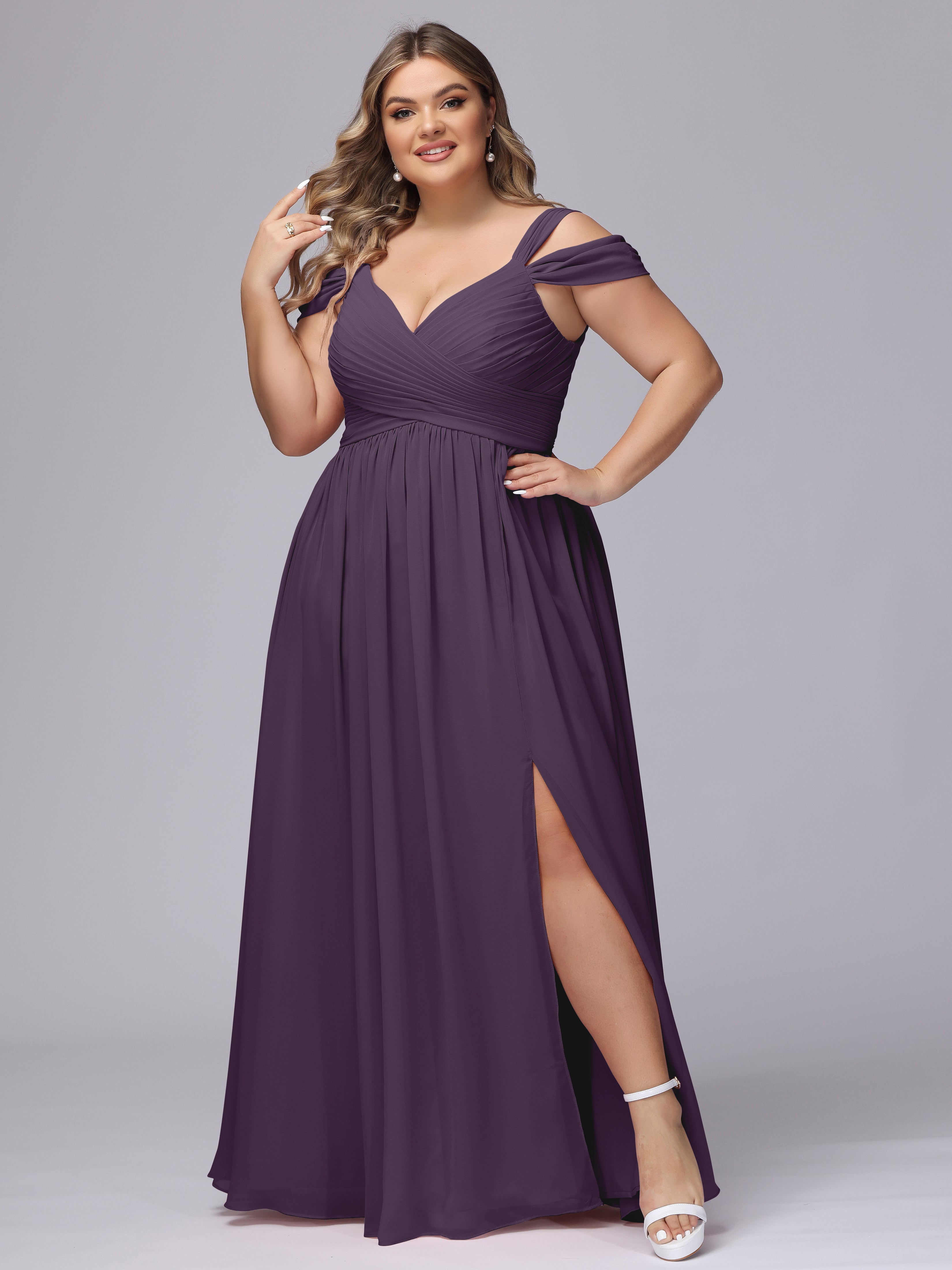 Robe Demoiselle D Honneur Plume Fendue Col V Dos En V Mousseline Robes Demoiselle D'Honneur Grande Taille