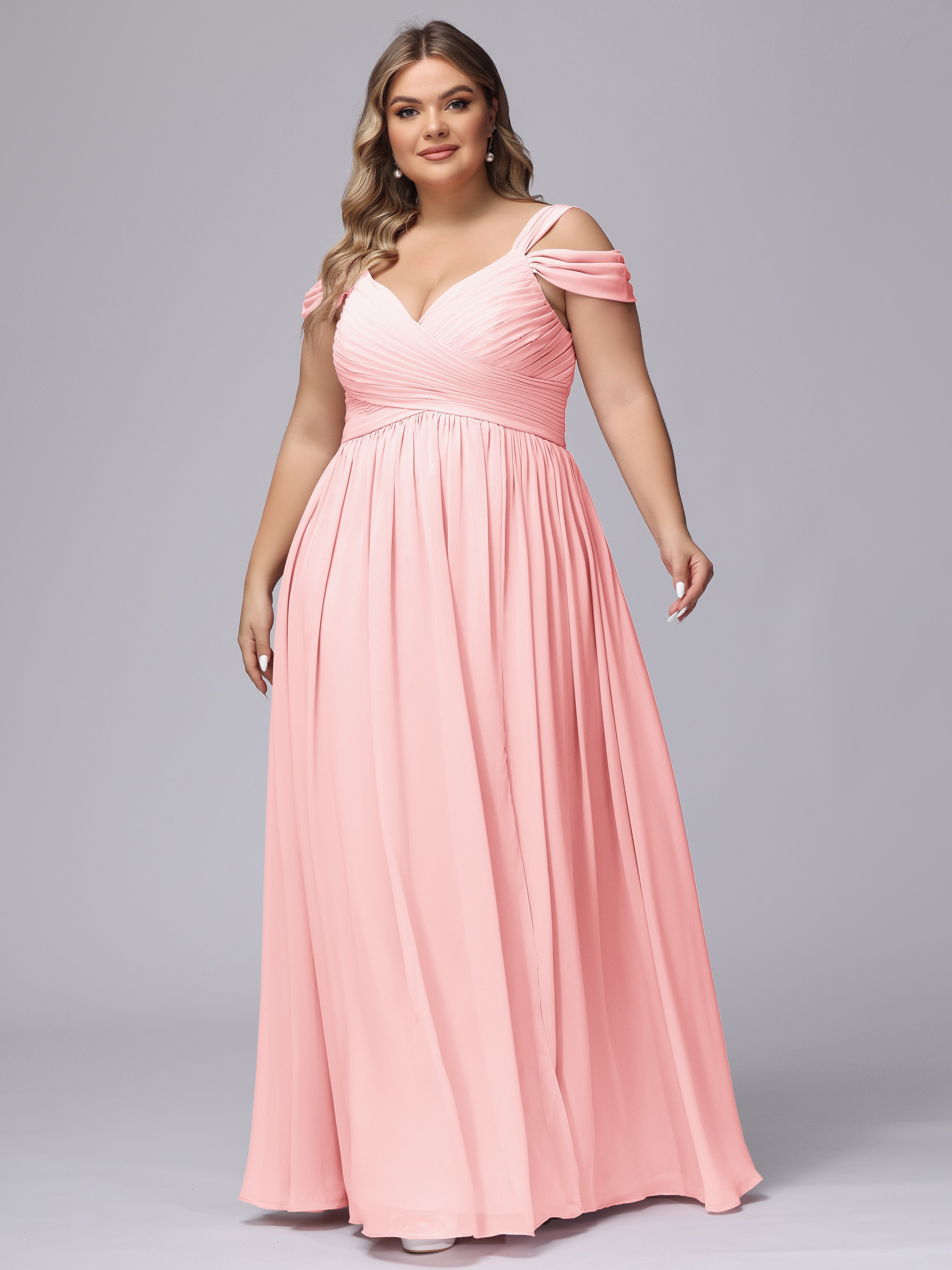 Robes De Demoiselle D'Honneur Rose Mauve Fendue Col V Dos En V Mousseline Robes Demoiselle D'Honneur Grande Taille