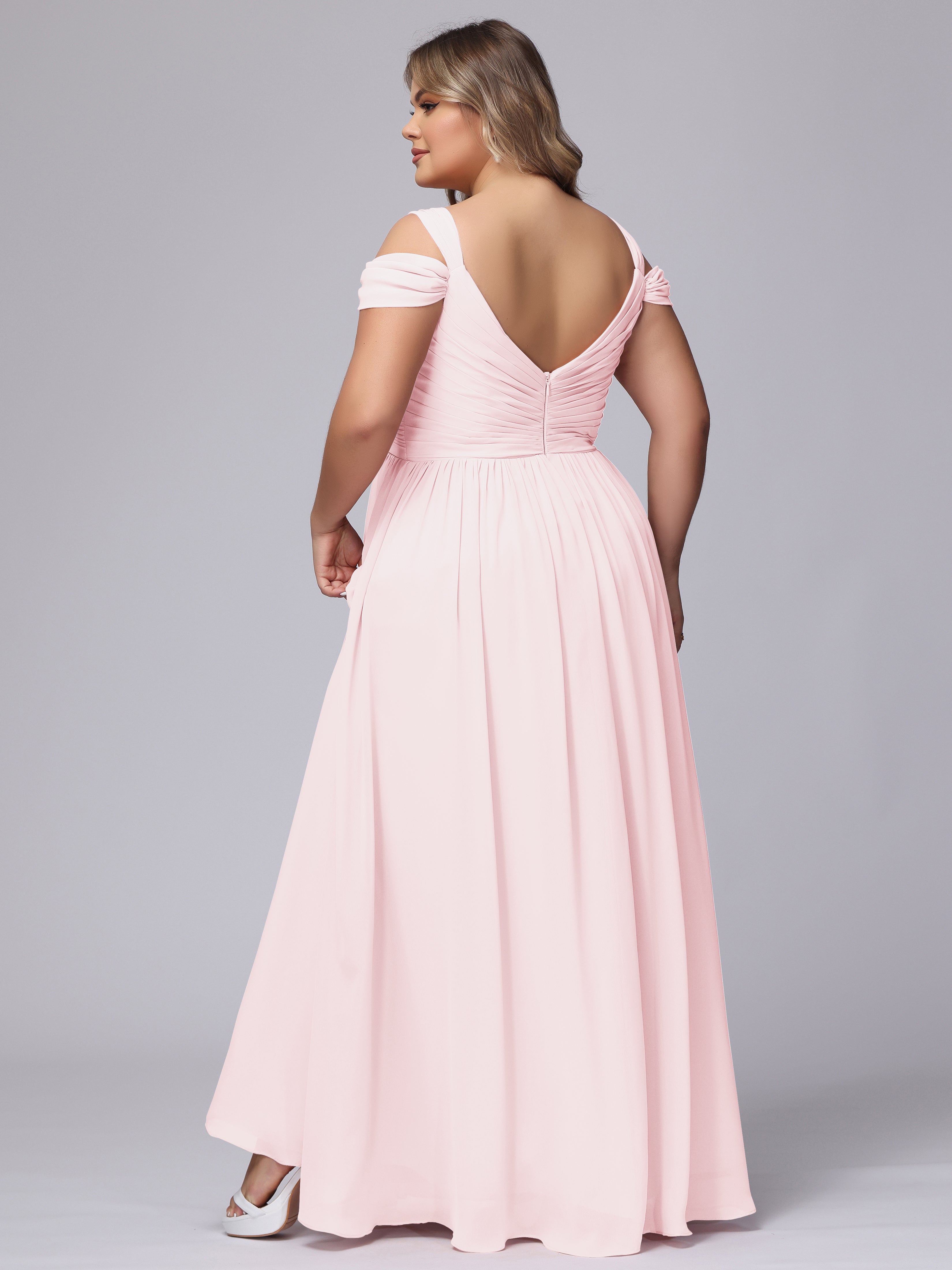 Robe Demoiselles D Honneur Rose Pale Fendue Col V Dos En V Mousseline Robes Demoiselle D'Honneur Grande Taille