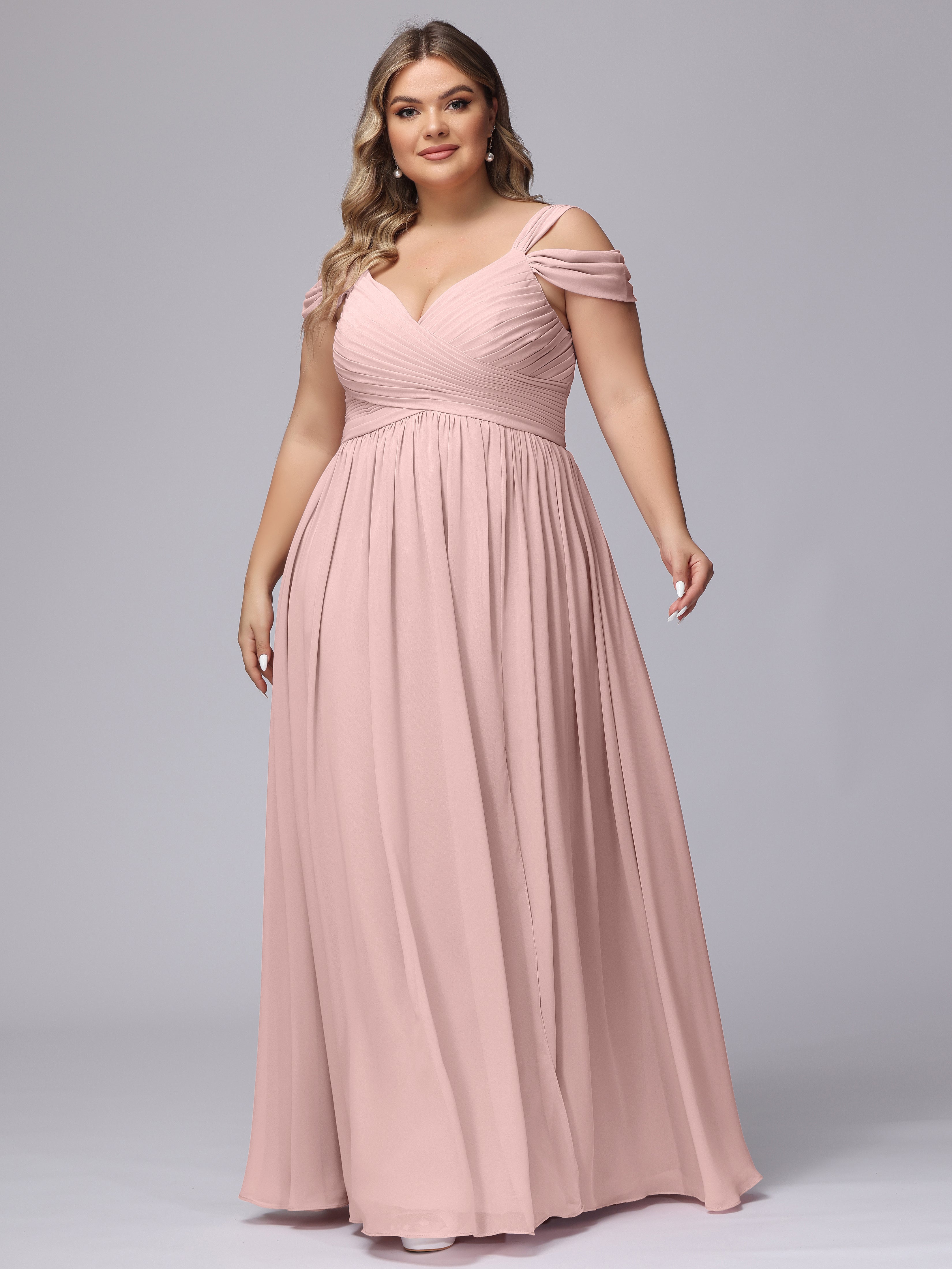 Robes De Demoiselle D'Honneur Rose Poussiéreux Fendue Col V Dos En V Mousseline Robes Demoiselle D'Honneur Grande Taille