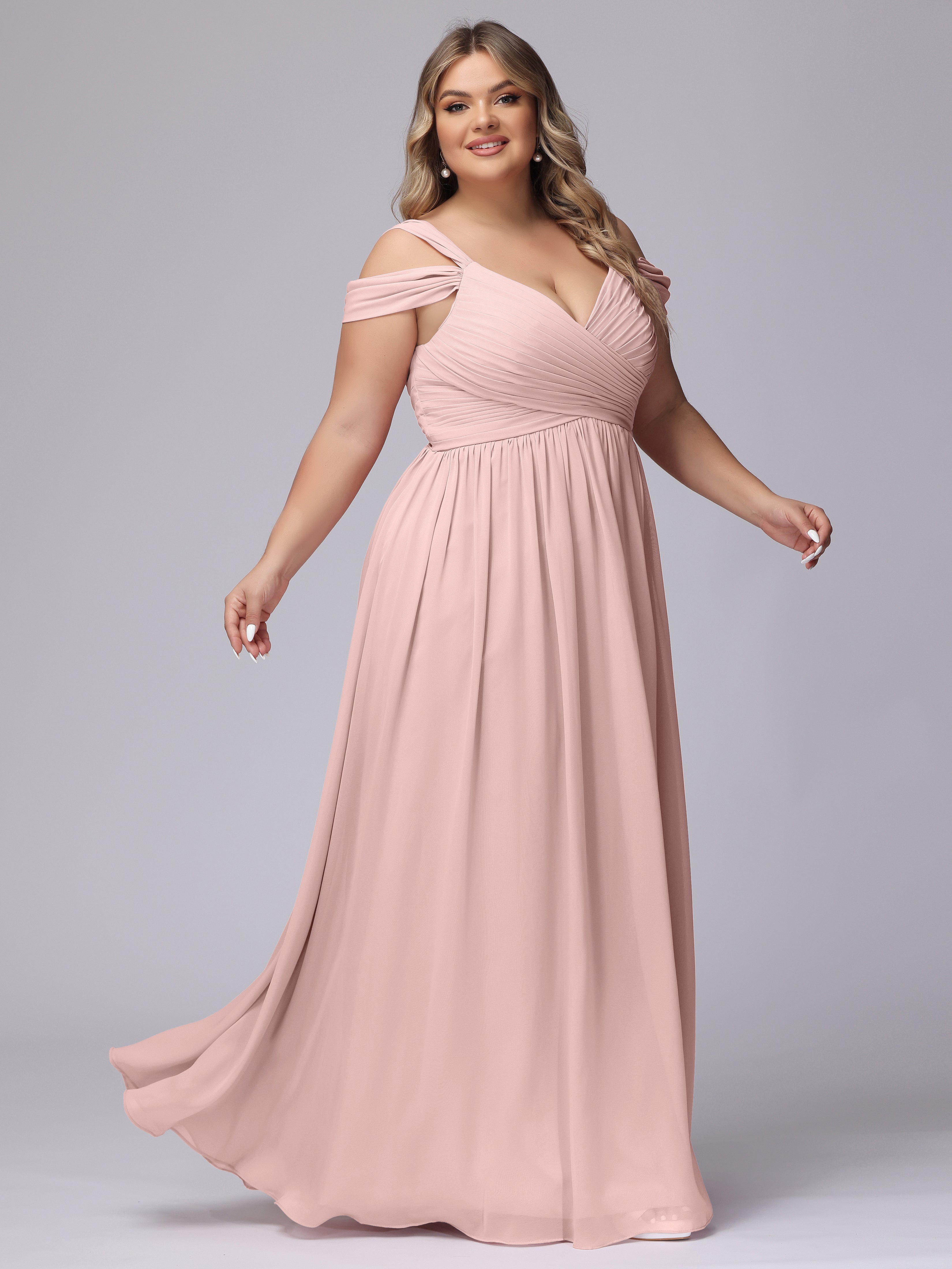 Robes De Demoiselle D'Honneur Rose Poussiéreux Fendue Col V Dos En V Mousseline Robes Demoiselle D'Honneur Grande Taille