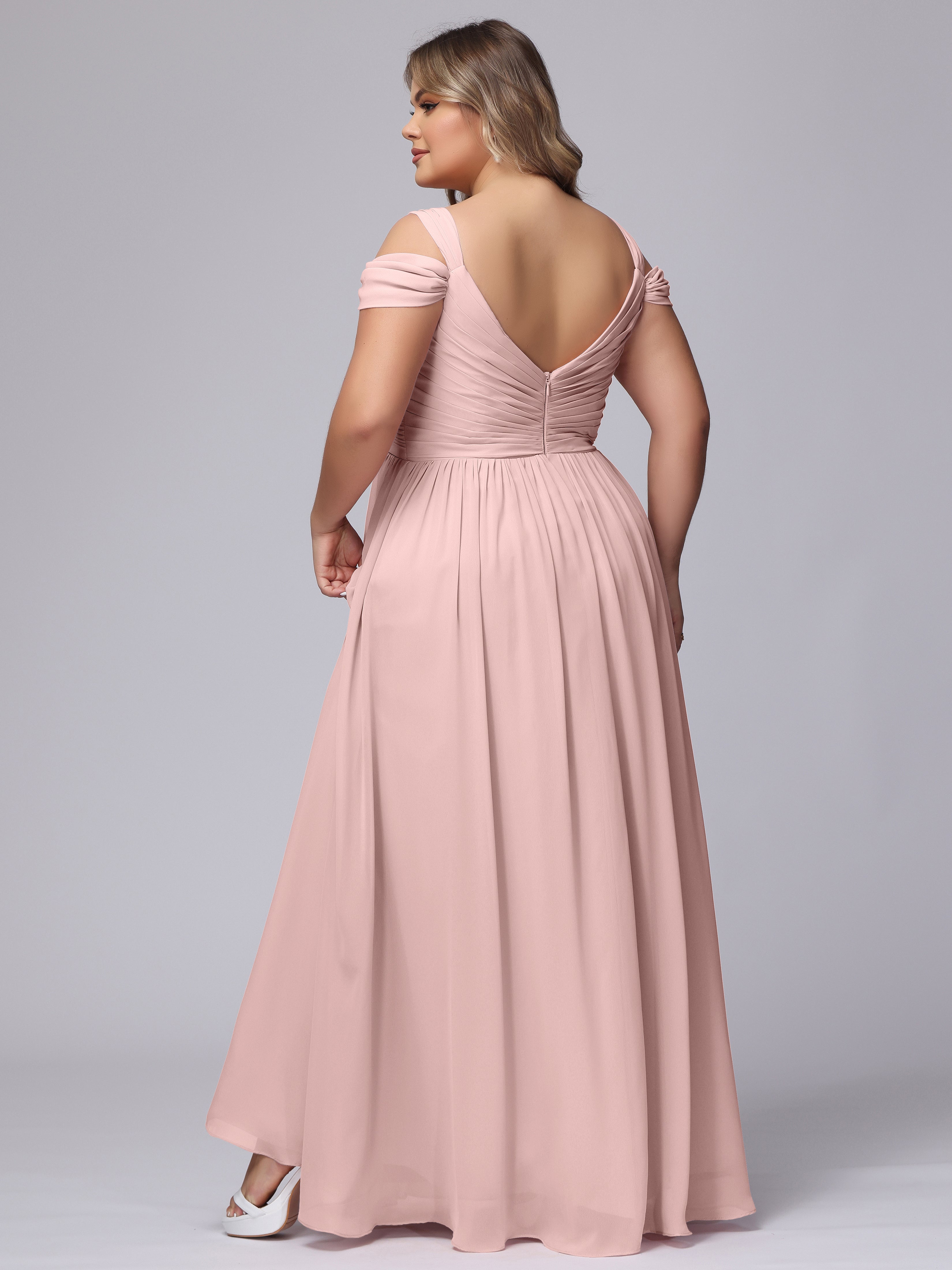 Robes De Demoiselle D'Honneur Rose Poussiéreux Fendue Col V Dos En V Mousseline Robes Demoiselle D'Honneur Grande Taille