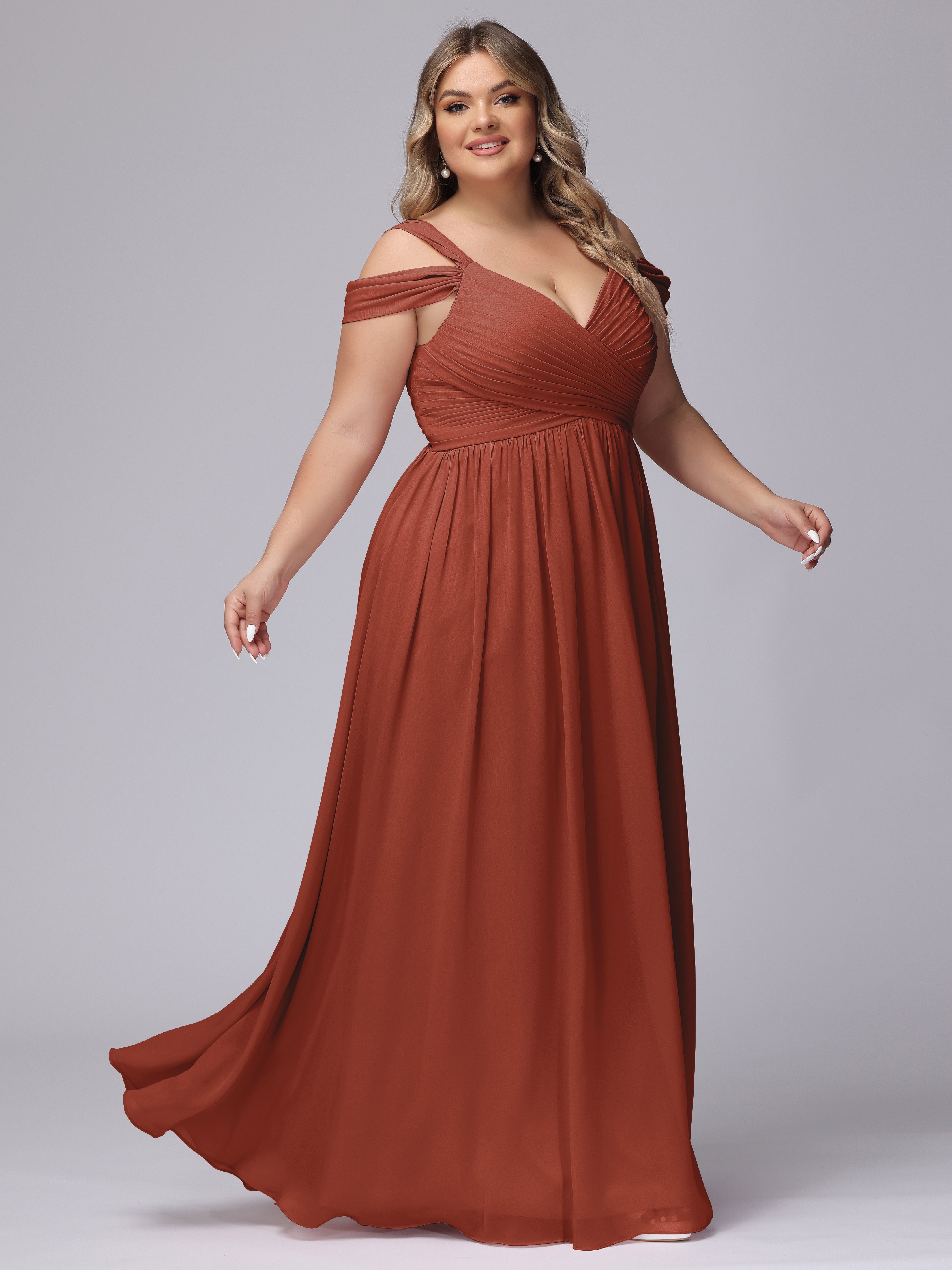 Rouille De Demoiselle D'Honneur Fendue Col V Dos En V Mousseline Robes Demoiselle D'Honneur Grande Taille