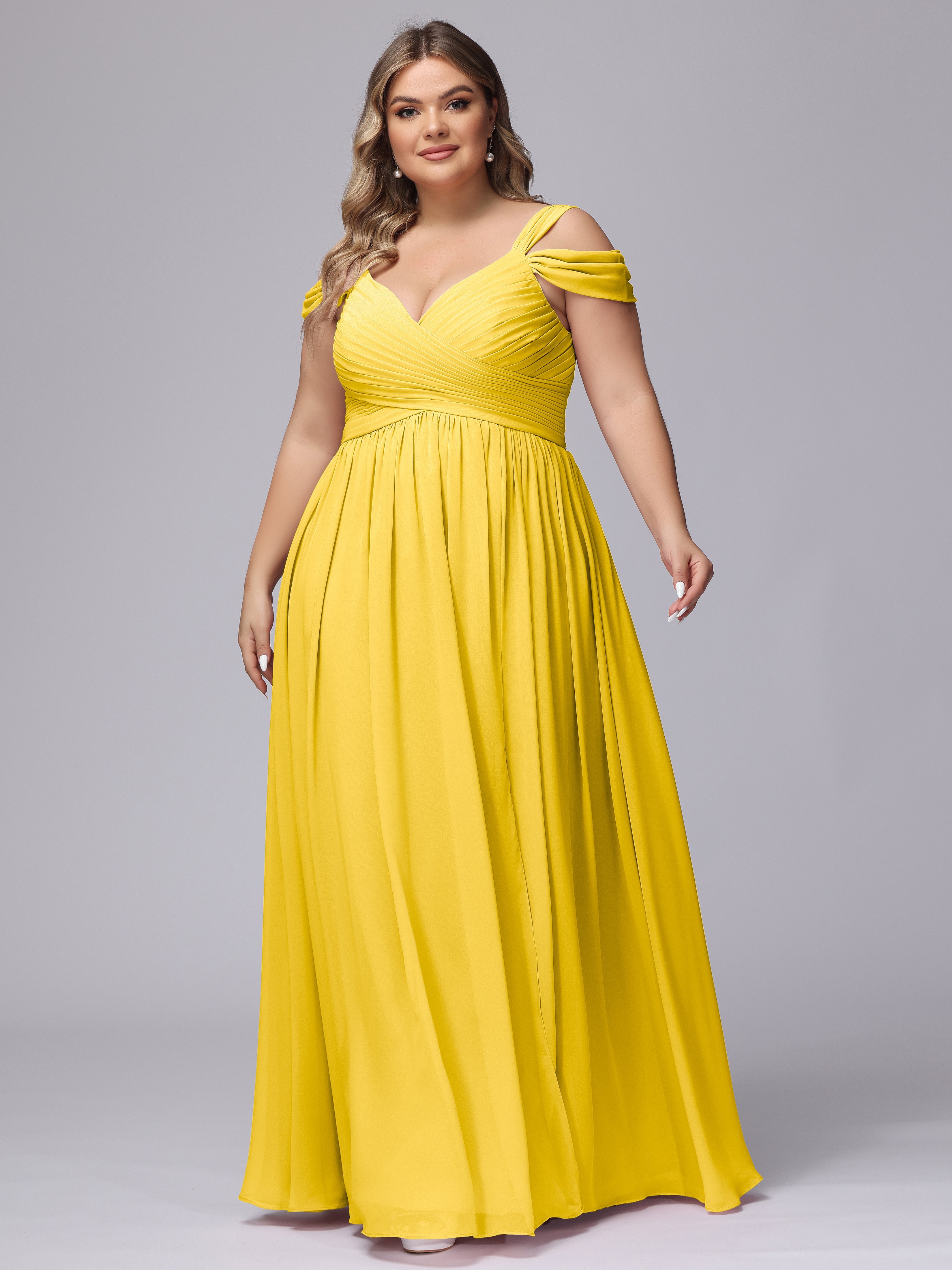 Robe De Demoiselle D'Honneur Souci Fendue Col V Dos En V Mousseline Robes Demoiselle D'Honneur Grande Taille