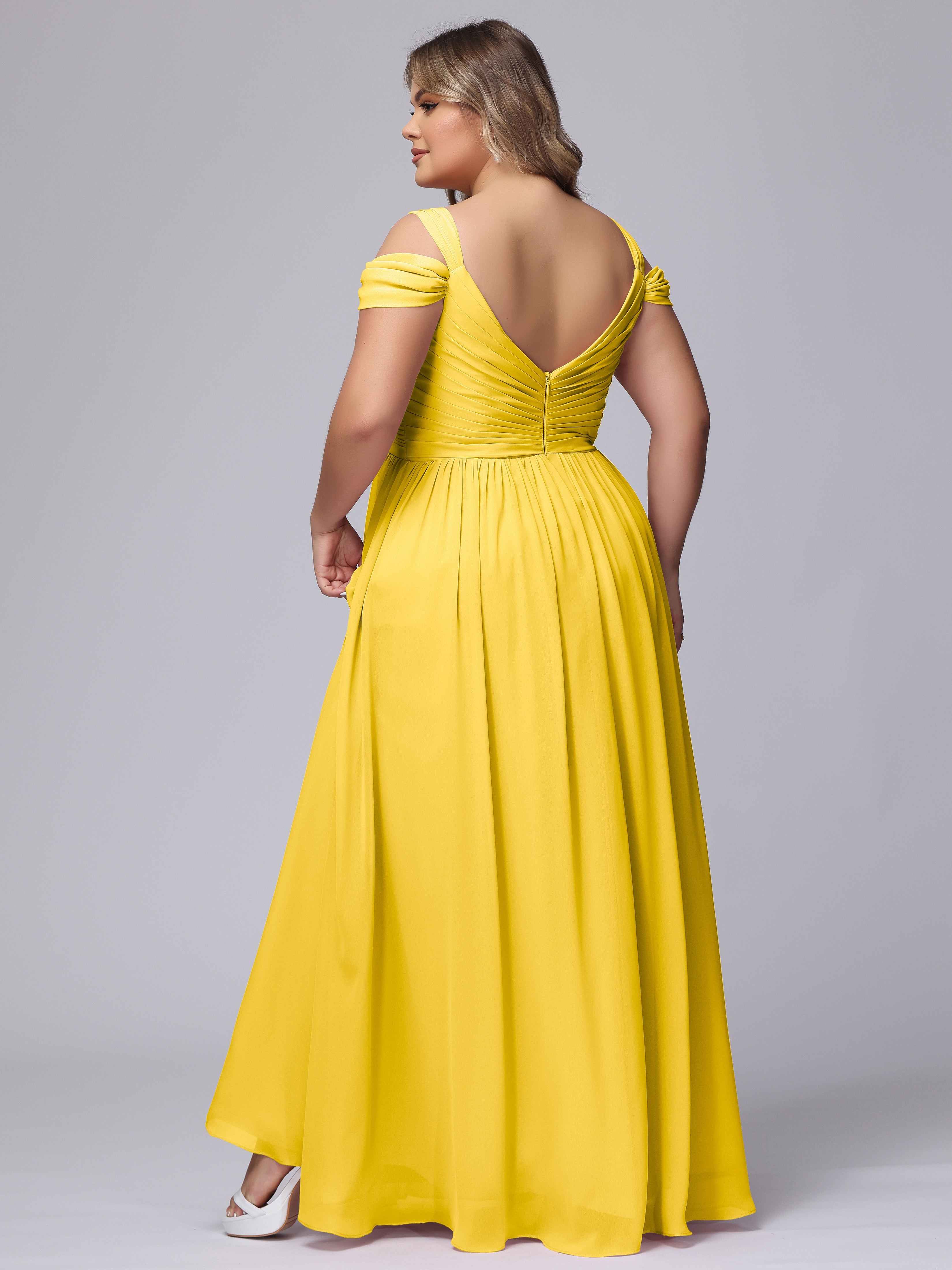 Robe De Demoiselle D'Honneur Souci Fendue Col V Dos En V Mousseline Robes Demoiselle D'Honneur Grande Taille