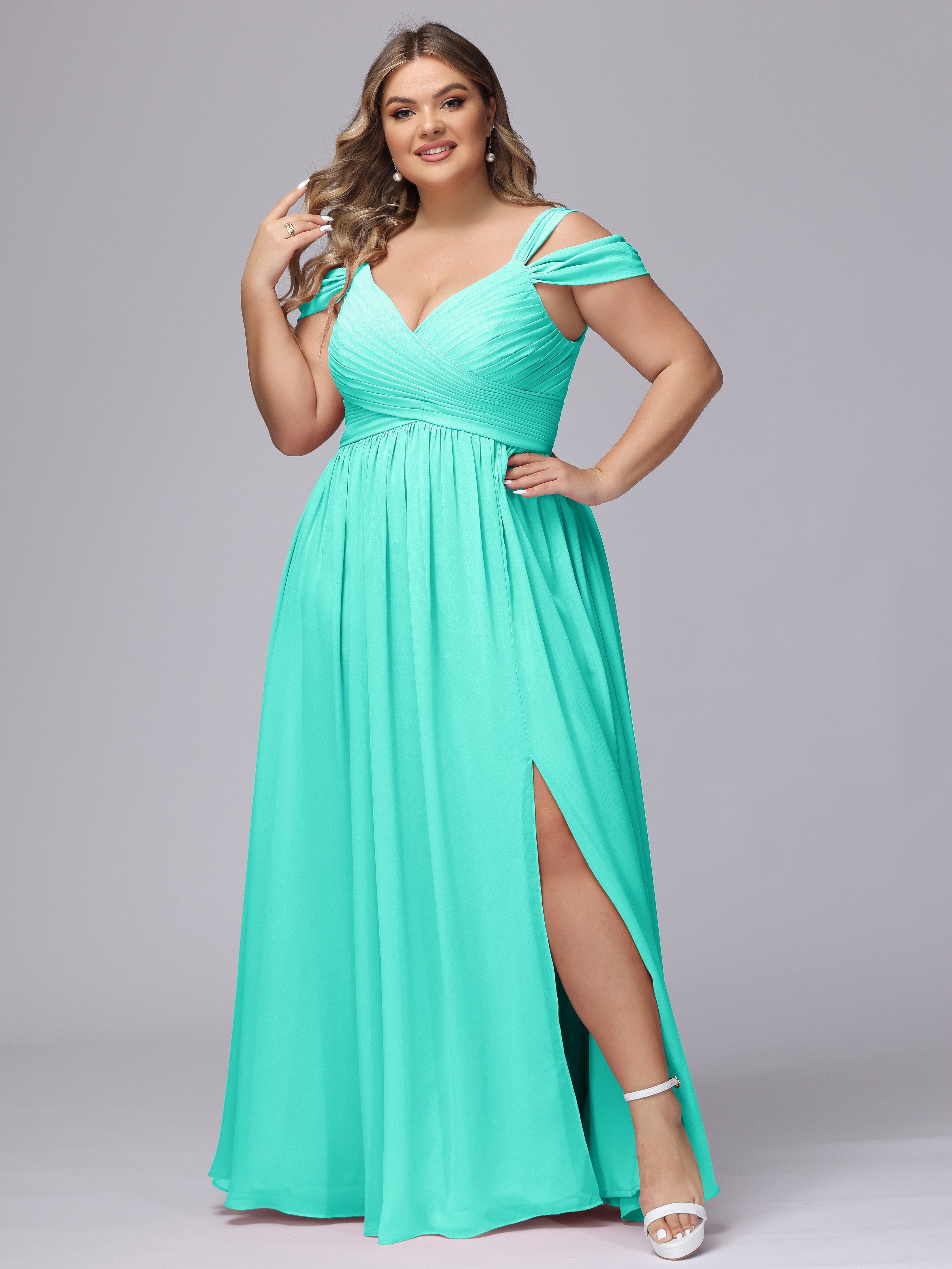 Robes De Demoiselle D'Honneur Spa Fendue Col V Dos En V Mousseline Robes Demoiselle D'Honneur Grande Taille