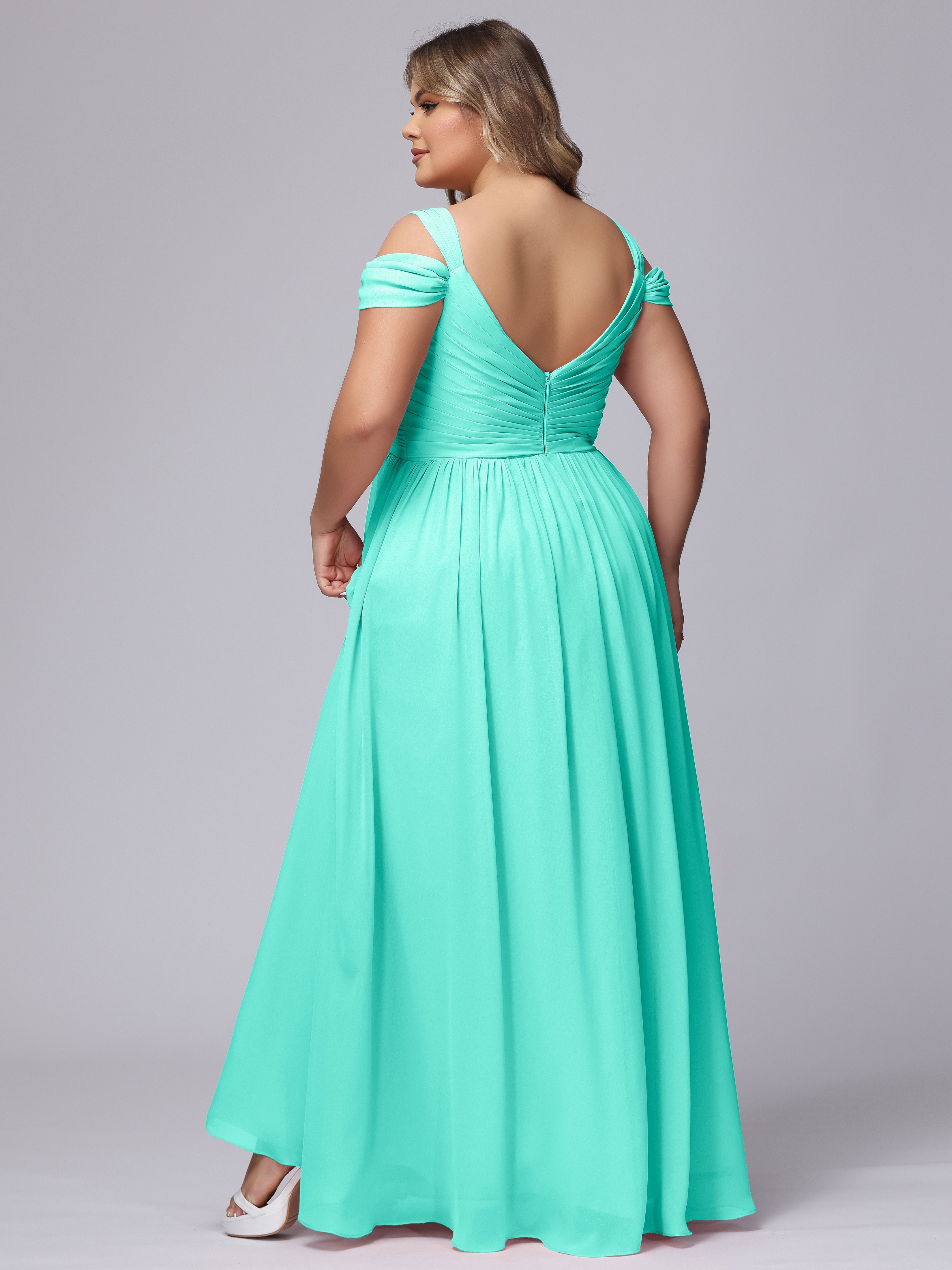 Robes De Demoiselle D'Honneur Spa Fendue Col V Dos En V Mousseline Robes Demoiselle D'Honneur Grande Taille