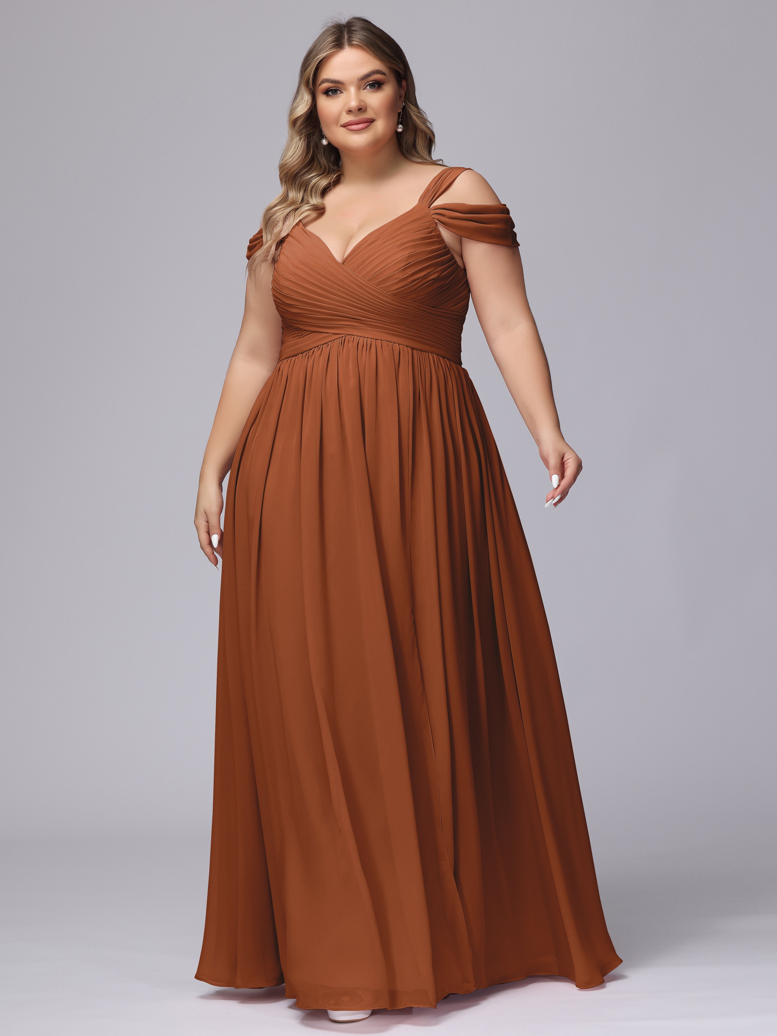 Robe Demoiselle D Honneur Terracota Fendue Col V Dos En V Mousseline Robes Demoiselle D'Honneur Grande Taille