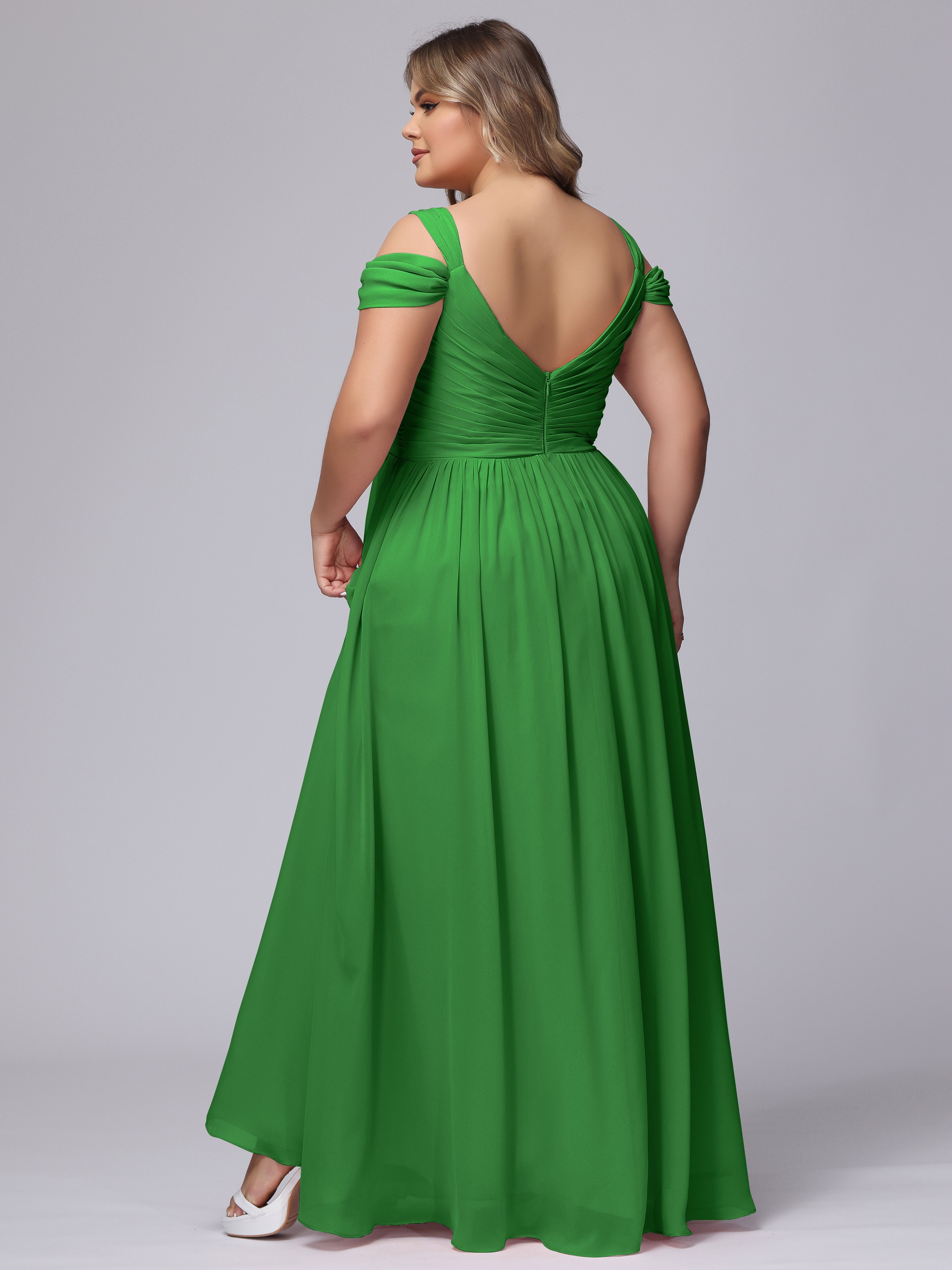 Demoiselle D Honneur Vert Fendue Col V Dos En V Mousseline Robes Demoiselle D'Honneur Grande Taille