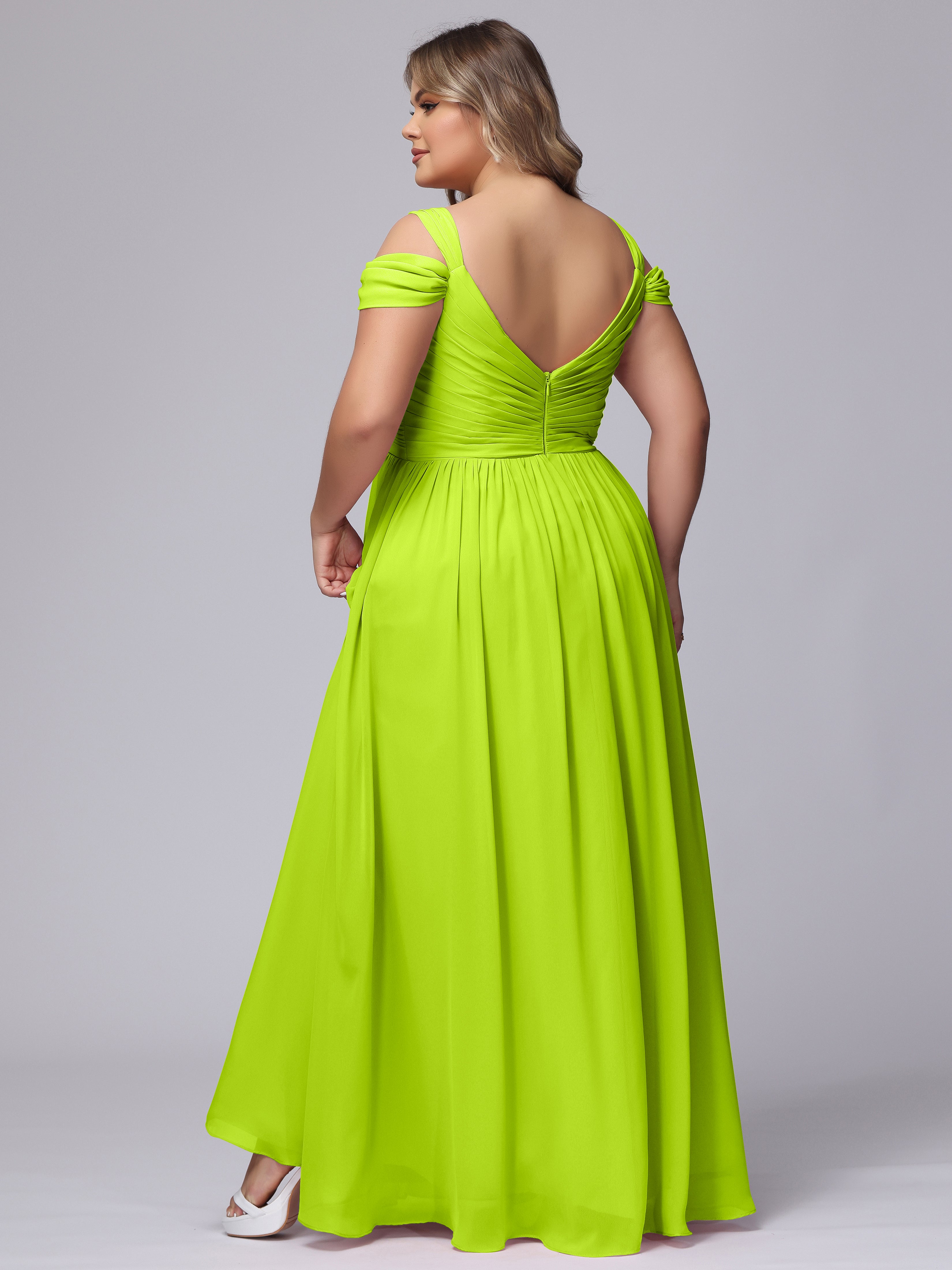 Robes De Demoiselle D'Honneur Vert Citron Fendue Col V Dos En V Mousseline Robes Demoiselle D'Honneur Grande Taille