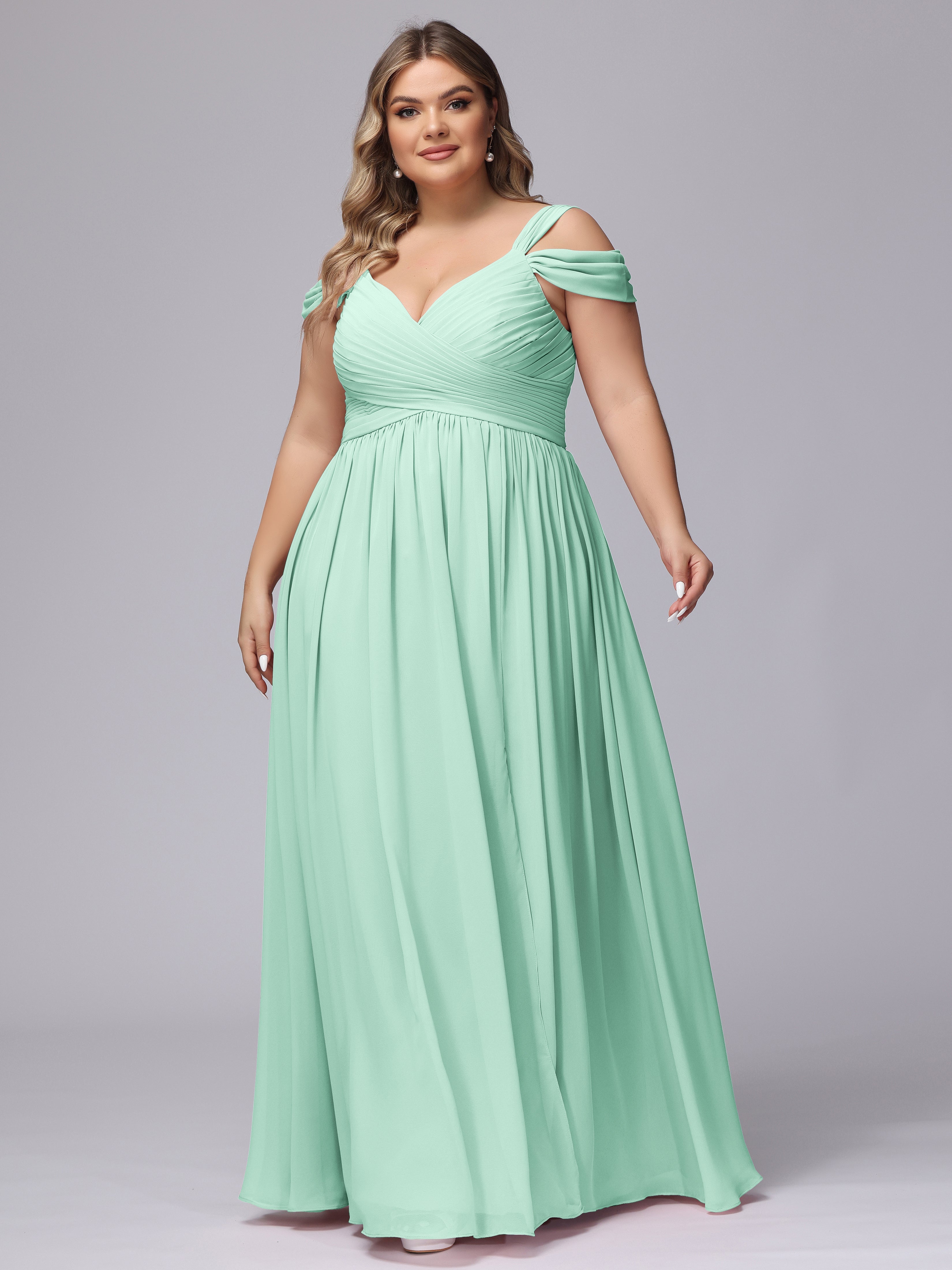 Robe Demoiselle D Honneur Vert Menthe Fendue Col V Dos En V Mousseline Robes Demoiselle D'Honneur Grande Taille