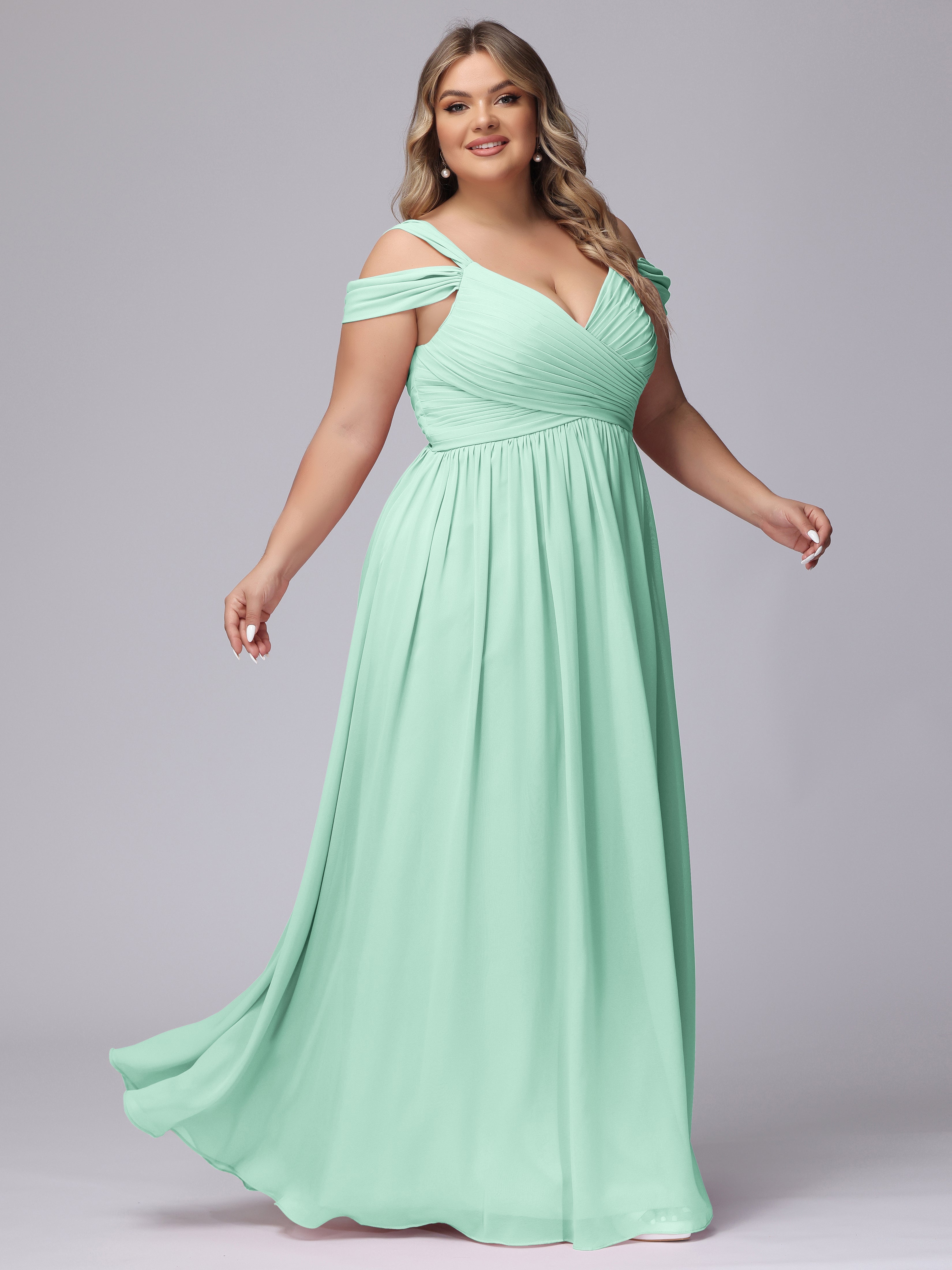 Robe Demoiselle D Honneur Vert Menthe Fendue Col V Dos En V Mousseline Robes Demoiselle D'Honneur Grande Taille
