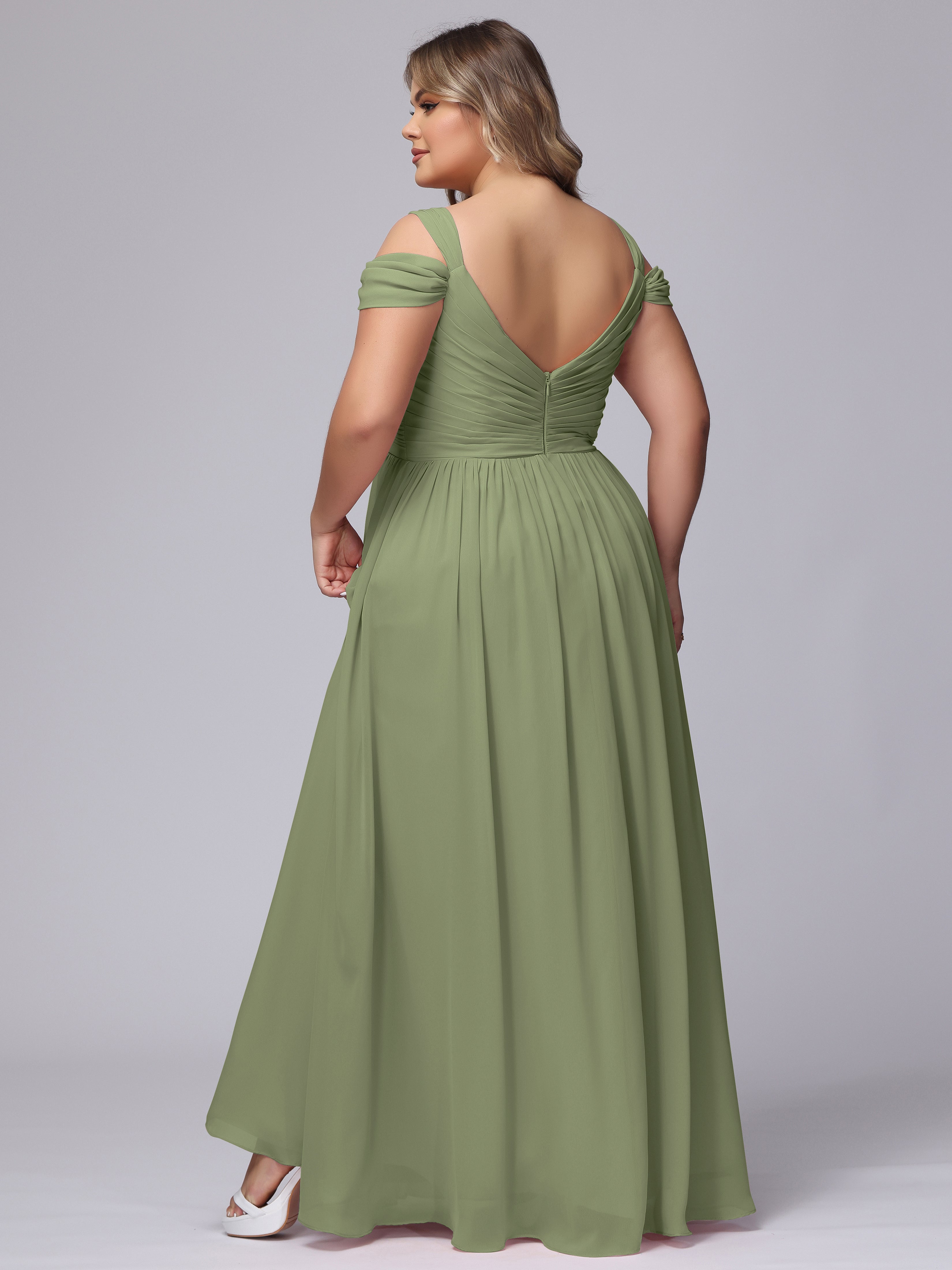 Robes De Demoiselle D'Honneur Olive Fendue Col V Dos En V Mousseline Robes Demoiselle D'Honneur Grande Taille