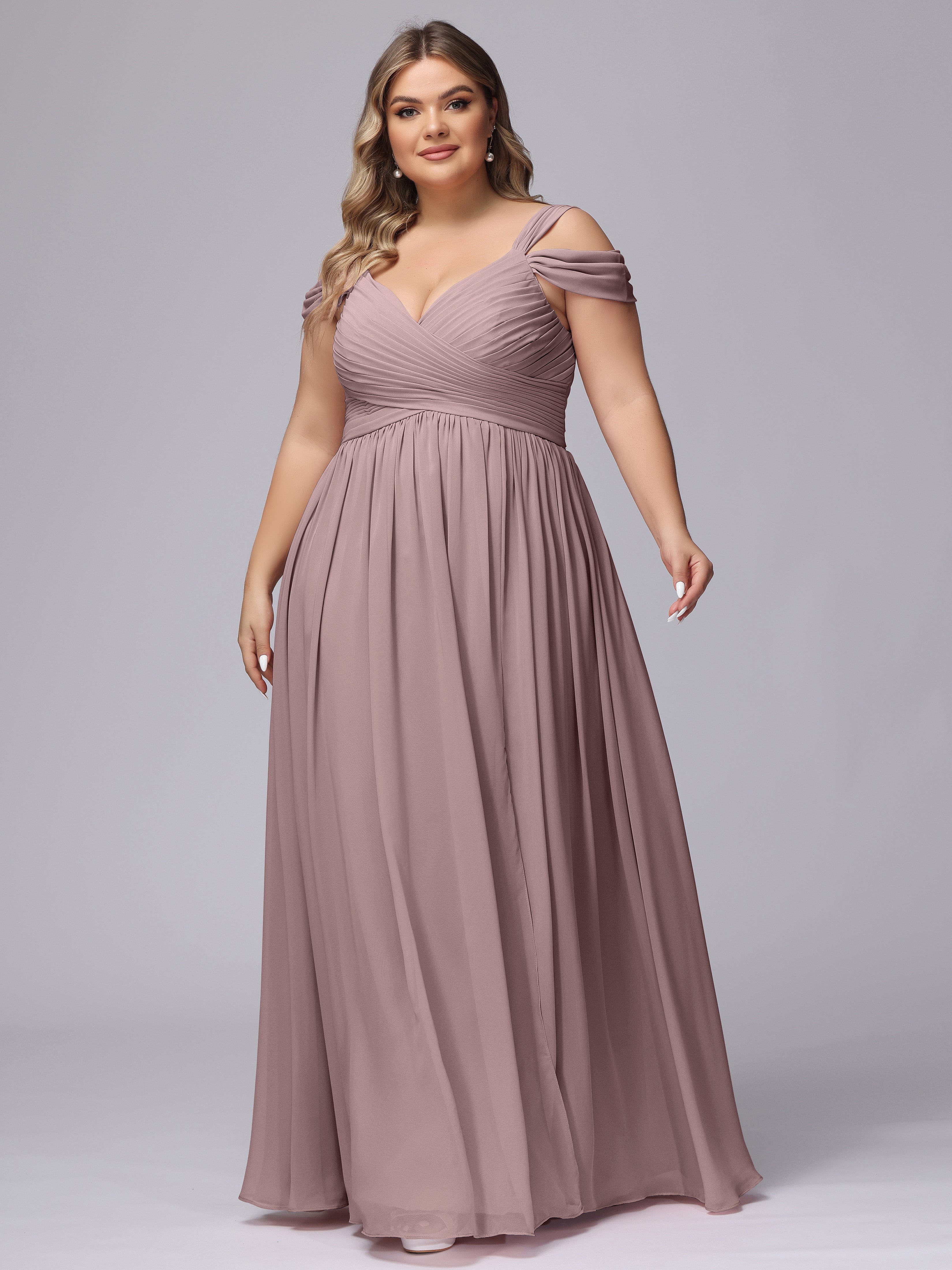 Robes De Demoiselle D'Honneur Mauve Foncé Fendue Col V Dos En V Mousseline Robes Demoiselle D'Honneur Grande Taille