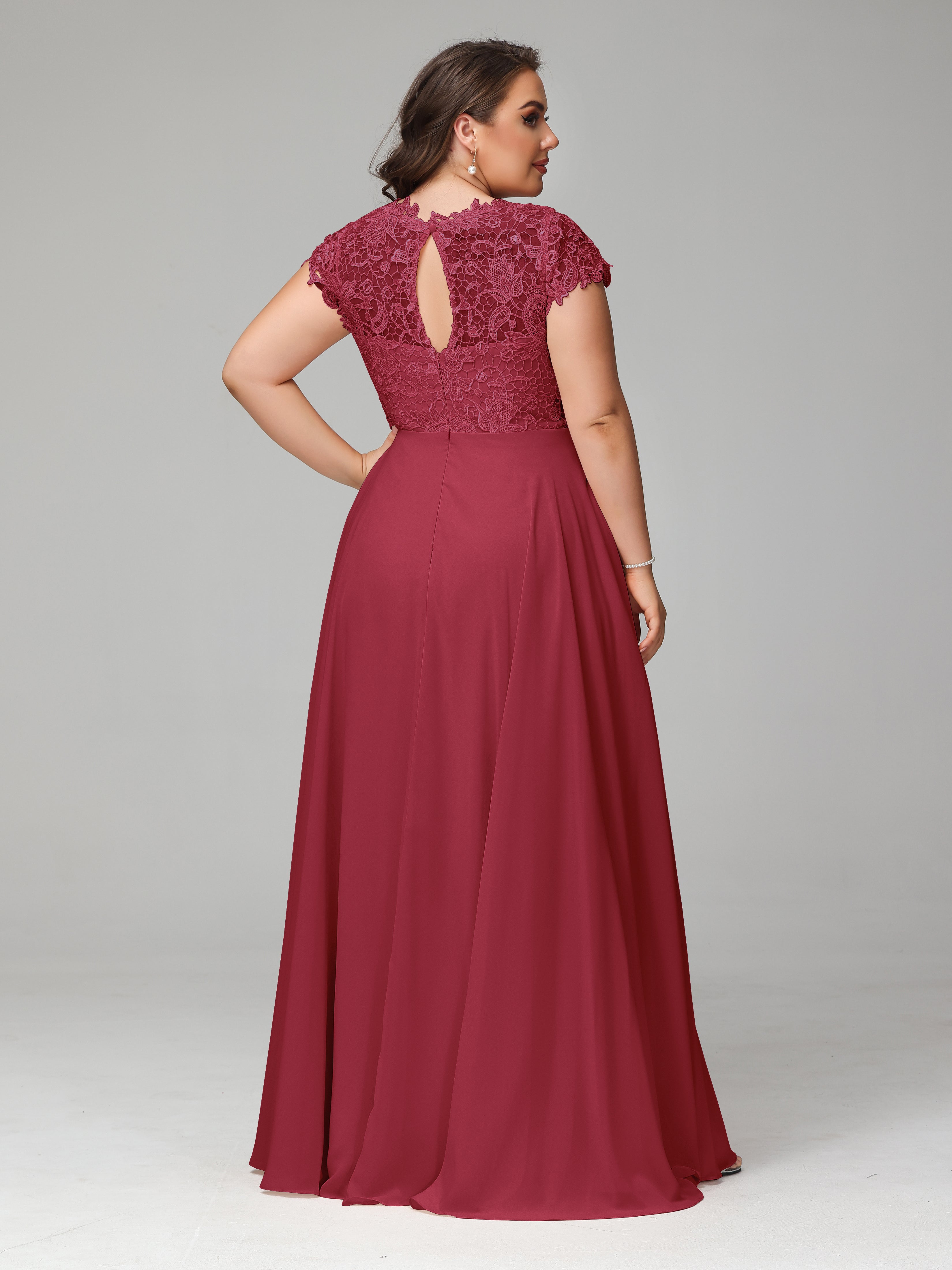 Col Rond Délicate Mousseline Dentelle de Demoiselle d'Honneur Grande Taille