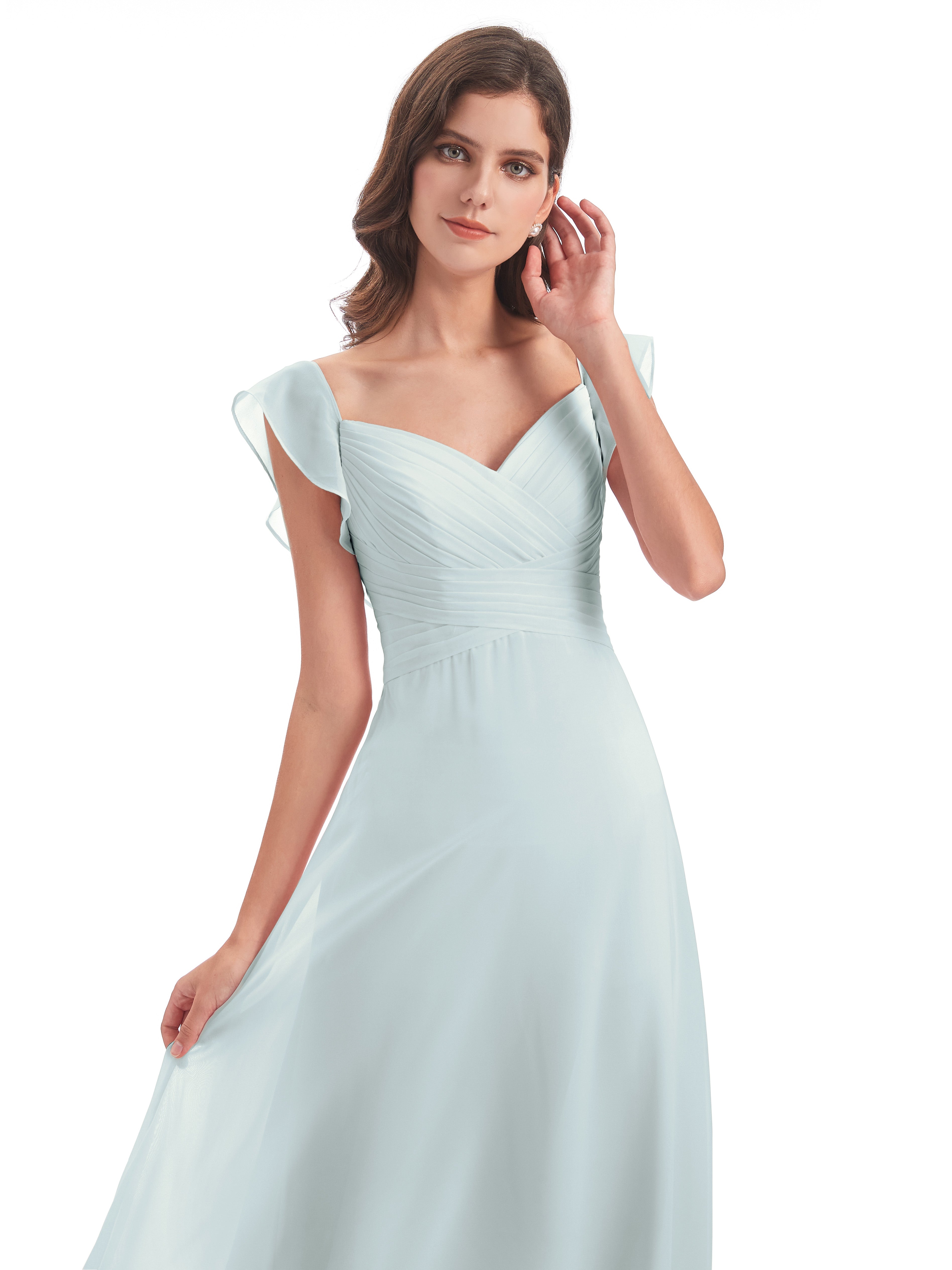 Robes De Demoiselle D'Honneur Celadon Fendue Col V Dos En V Mousseline Robes Demoiselle D'Honneur Grande Taille