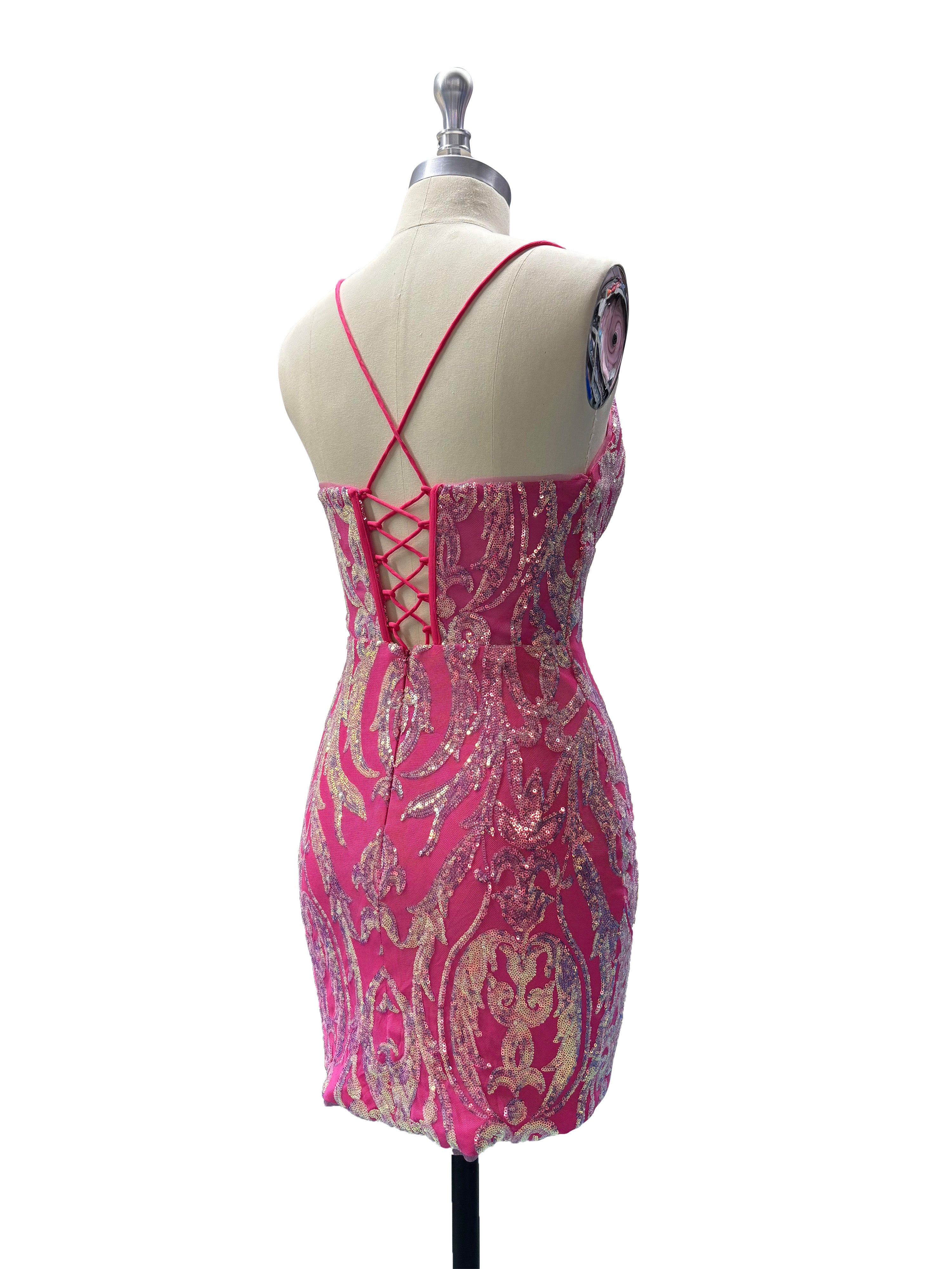 (Envoi immédiat) EU34 Col V Bretelles Spaghetti Robe de bal en Dentelle et Pailletes sans Manches