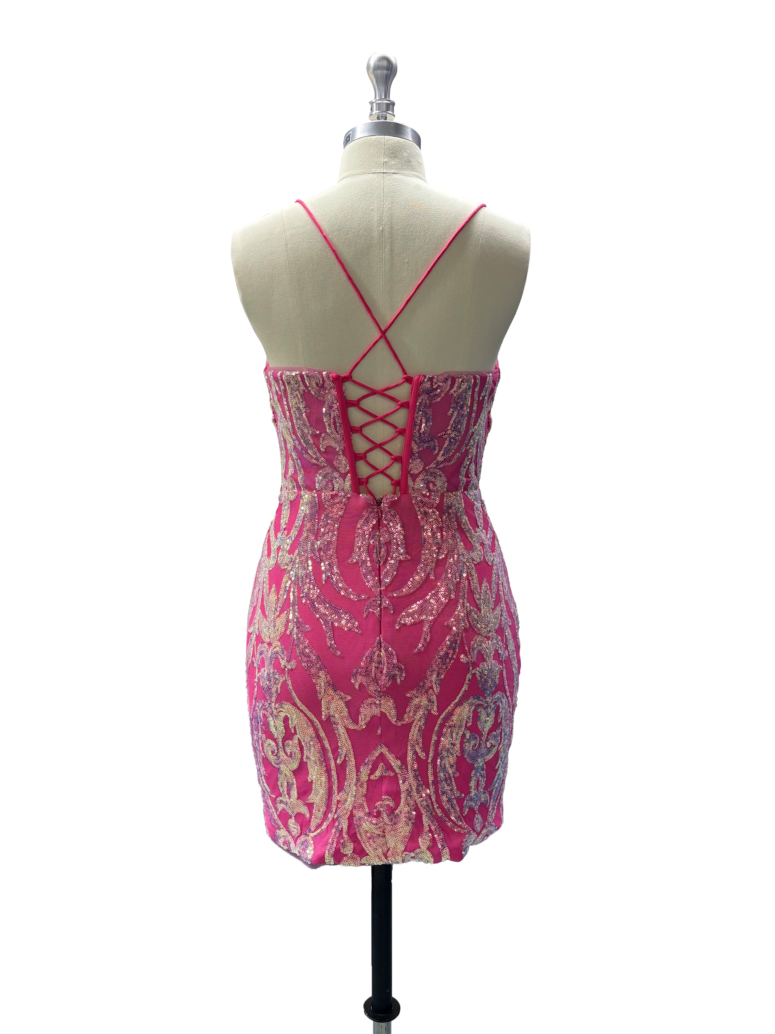 (Envoi immédiat) EU32 Col V Bretelles Spaghetti Robe de bal en Dentelle et Pailletes sans Manches