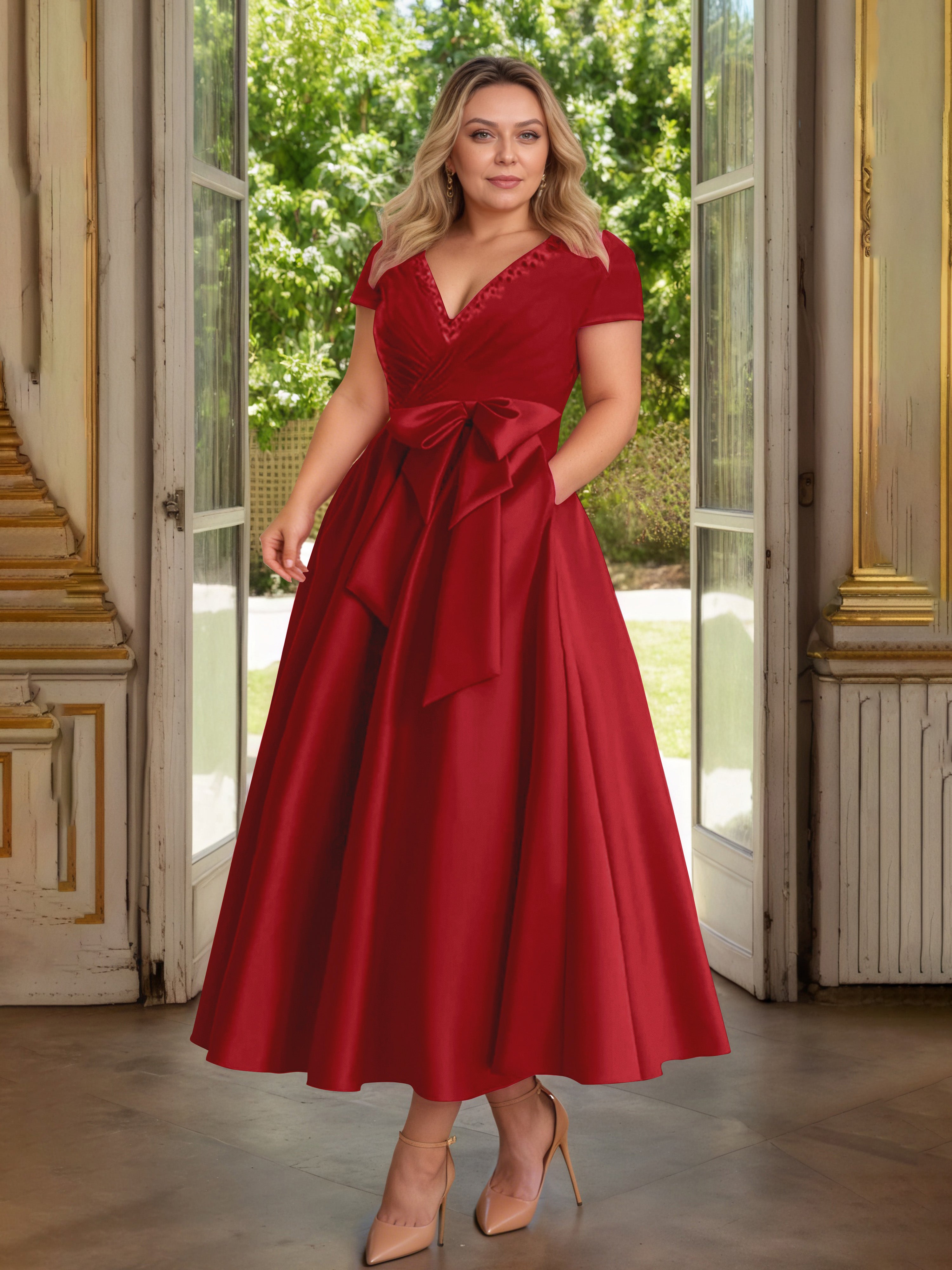Cicinia Bordeaux Cicinia Robe Grande Taille Mère De La Mariée Longue A-Line En Satin Perlé Décolleté En V Longueur Cheville