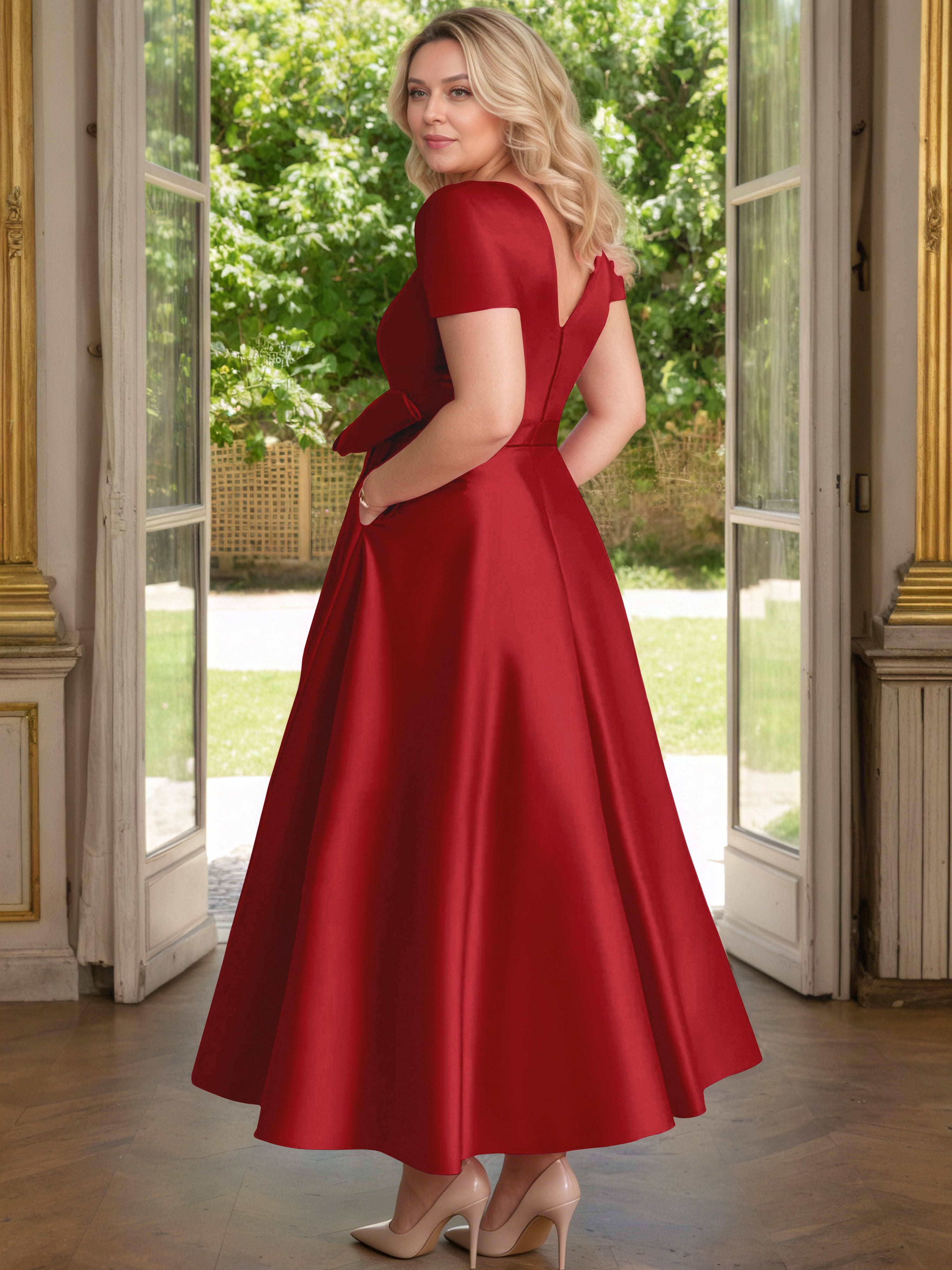 Cicinia Bordeaux Cicinia Robe Grande Taille Mère De La Mariée Longue A-Line En Satin Perlé Décolleté En V Longueur Cheville