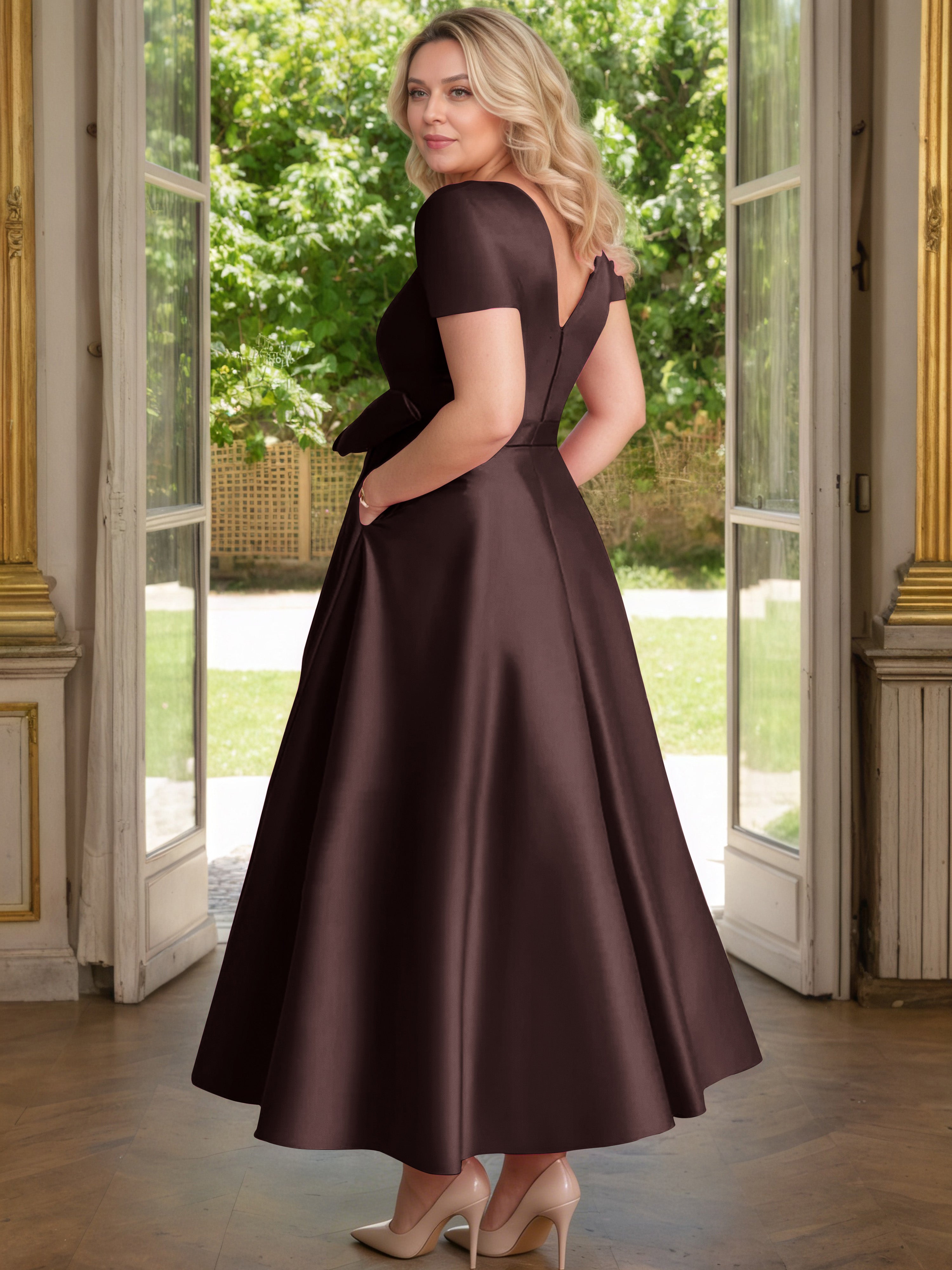 Cicinia Chocolat Cicinia Robe Grande Taille Mère De La Mariée Longue A-Line En Satin Perlé Décolleté En V Longueur Cheville