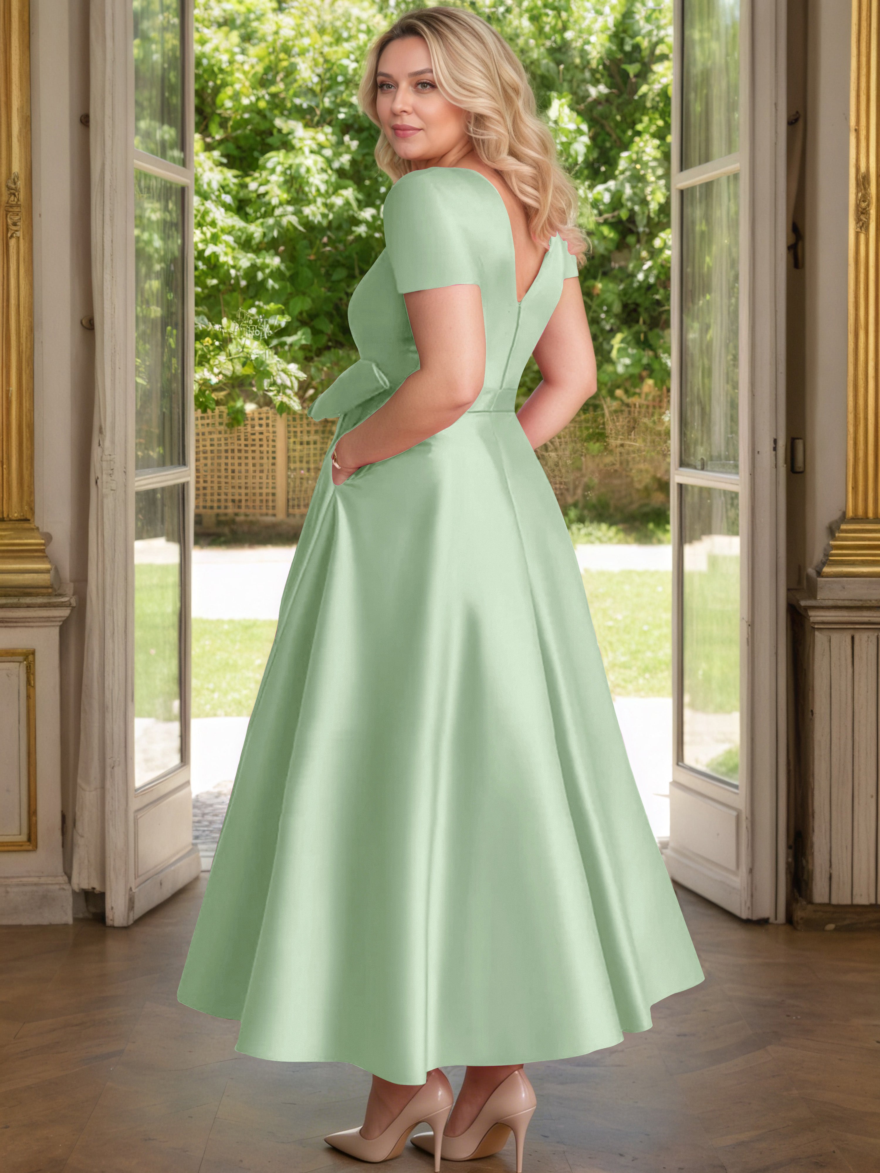 Cicinia Sauge Poudrée Cicinia Robe Grande Taille Mère De La Mariée Longue A-Line En Satin Perlé Décolleté En V Longueur Cheville