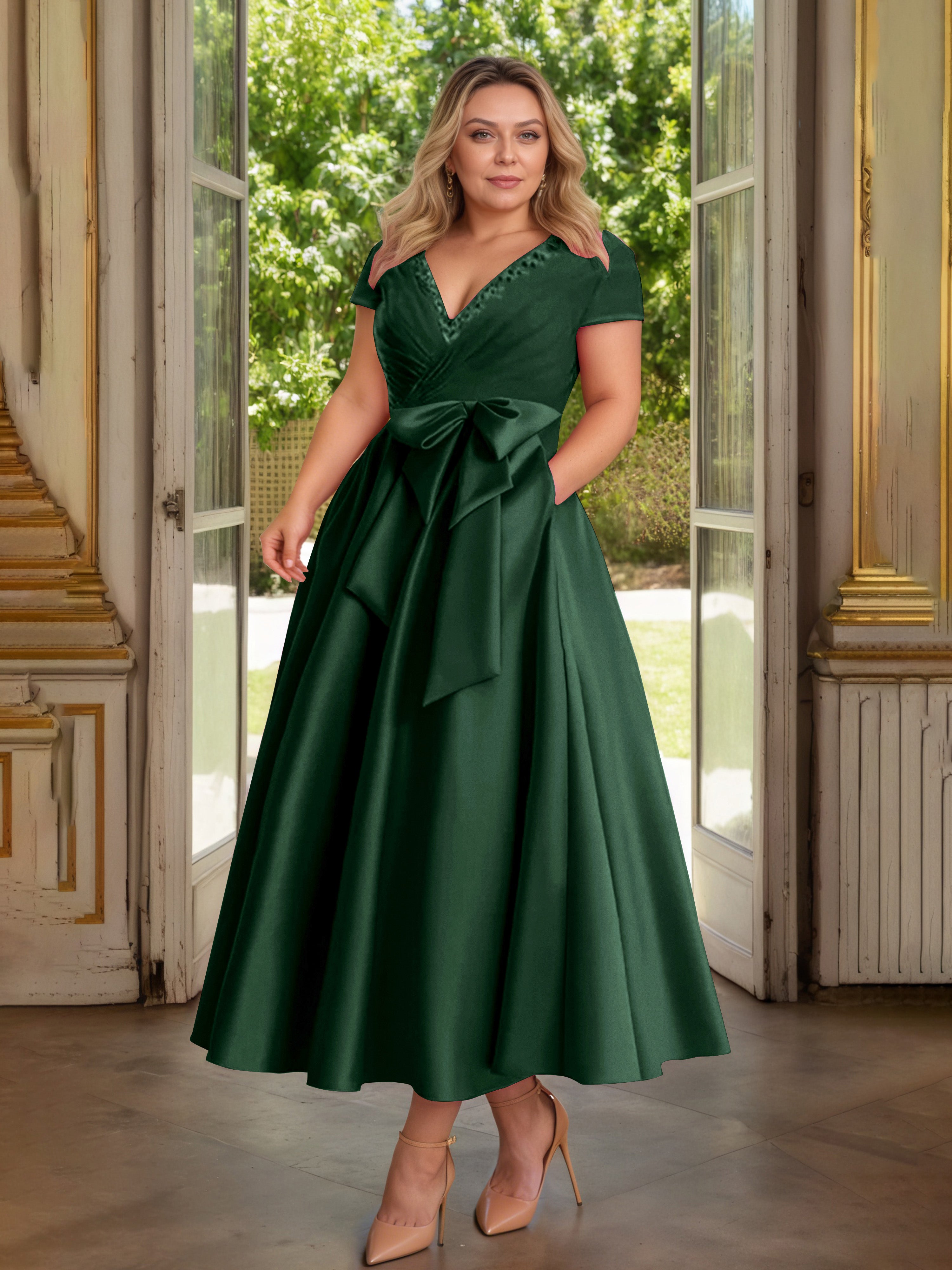 Cicinia Vert Chasseur Cicinia Robe Grande Taille Mère De La Mariée Longue A-Line En Satin Perlé Décolleté En V Longueur Cheville