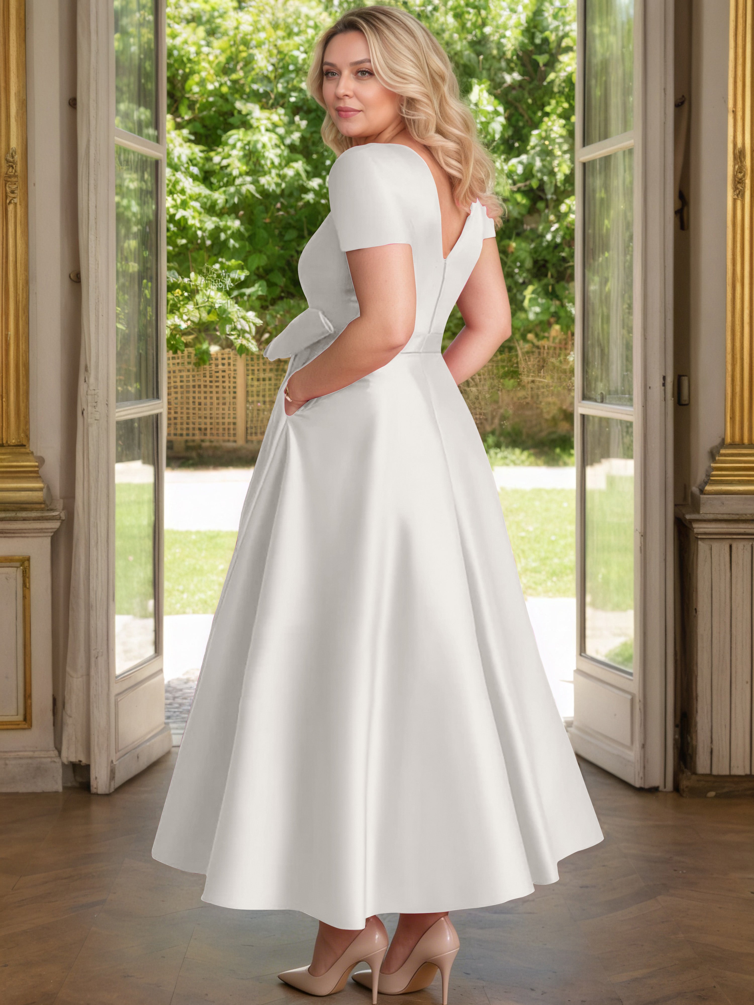 Cicinia Ivoire Cicinia Robe Grande Taille Mère De La Mariée Longue A-Line En Satin Perlé Décolleté En V Longueur Cheville