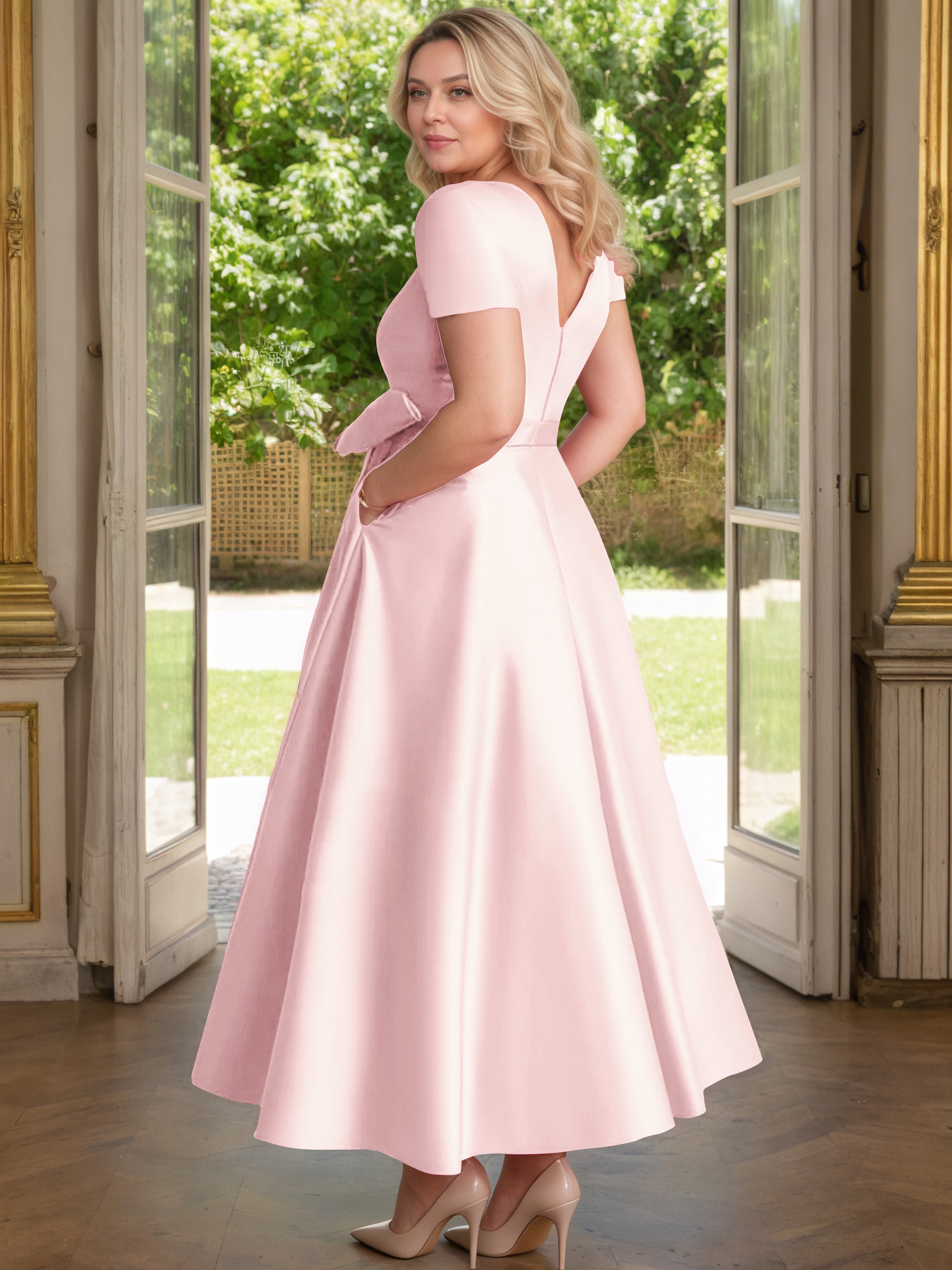 Cicinia Rose Perle Cicinia Robe Grande Taille Mère De La Mariée Longue A-Line En Satin Perlé Décolleté En V Longueur Cheville