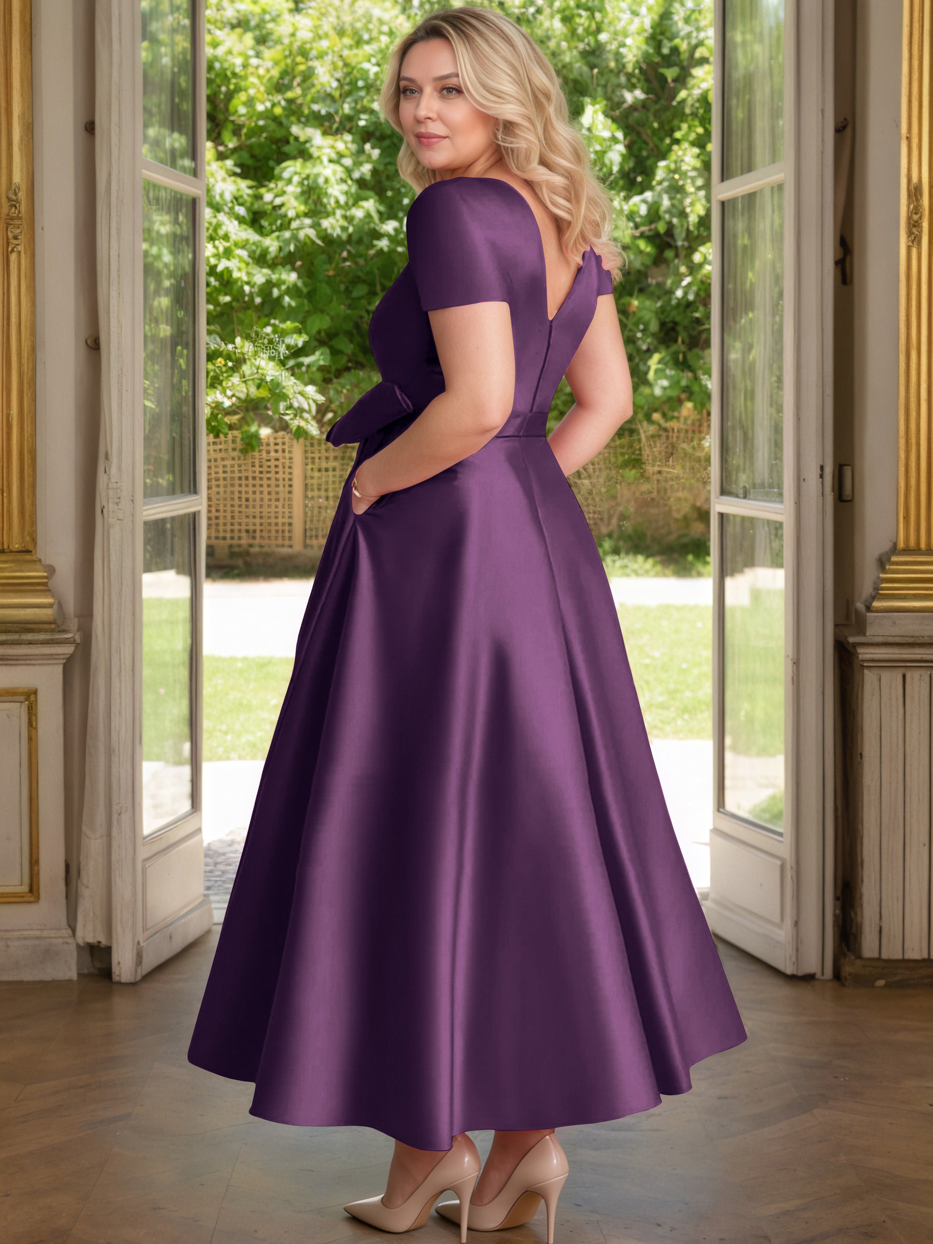Cicinia Plum Cicinia Robe Grande Taille Mère De La Mariée Longue A-Line En Satin Perlé Décolleté En V Longueur Cheville