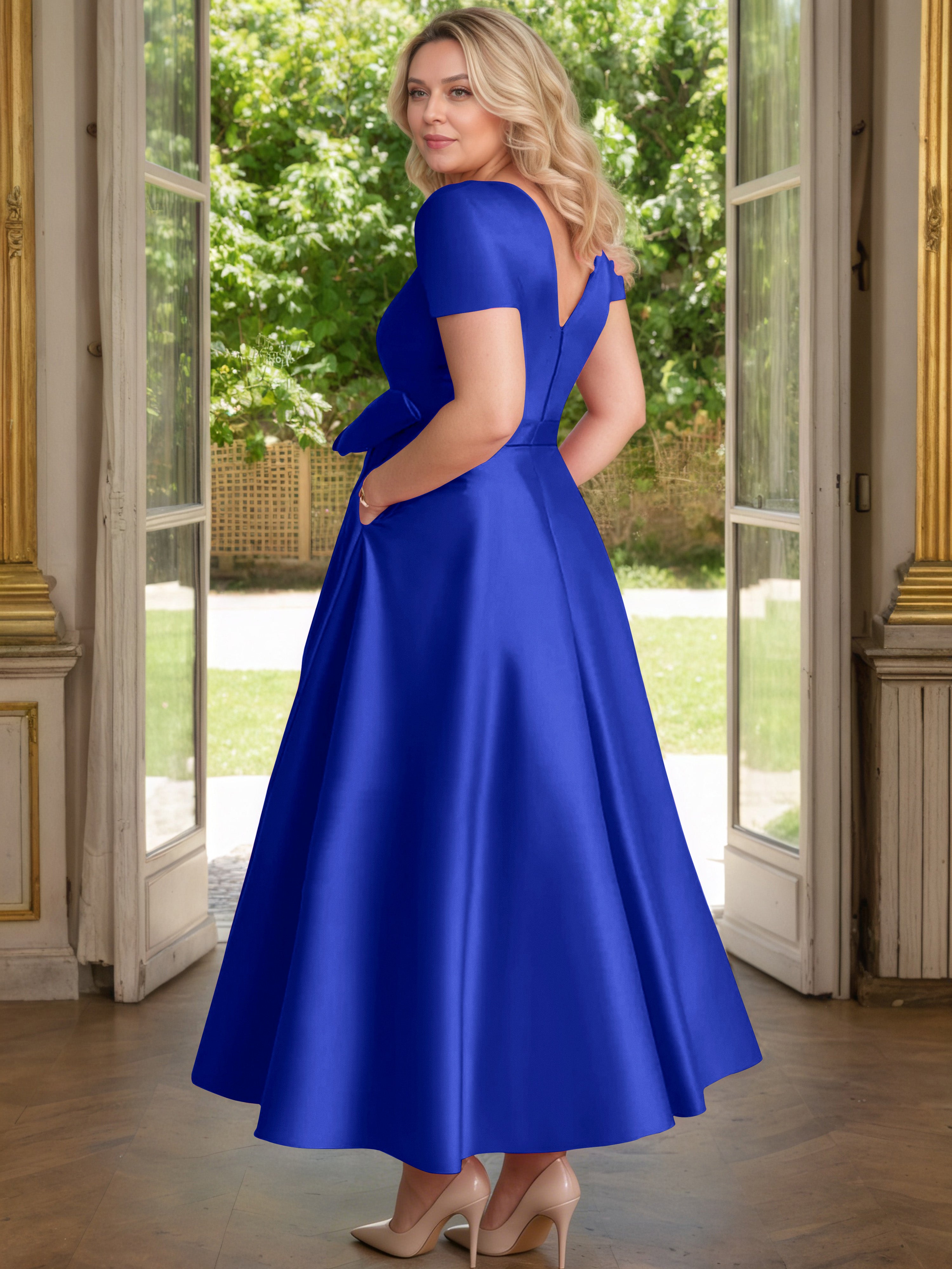 Cicinia Bleu Royale Cicinia Robe Grande Taille Mère De La Mariée Longue A-Line En Satin Perlé Décolleté En V Longueur Cheville