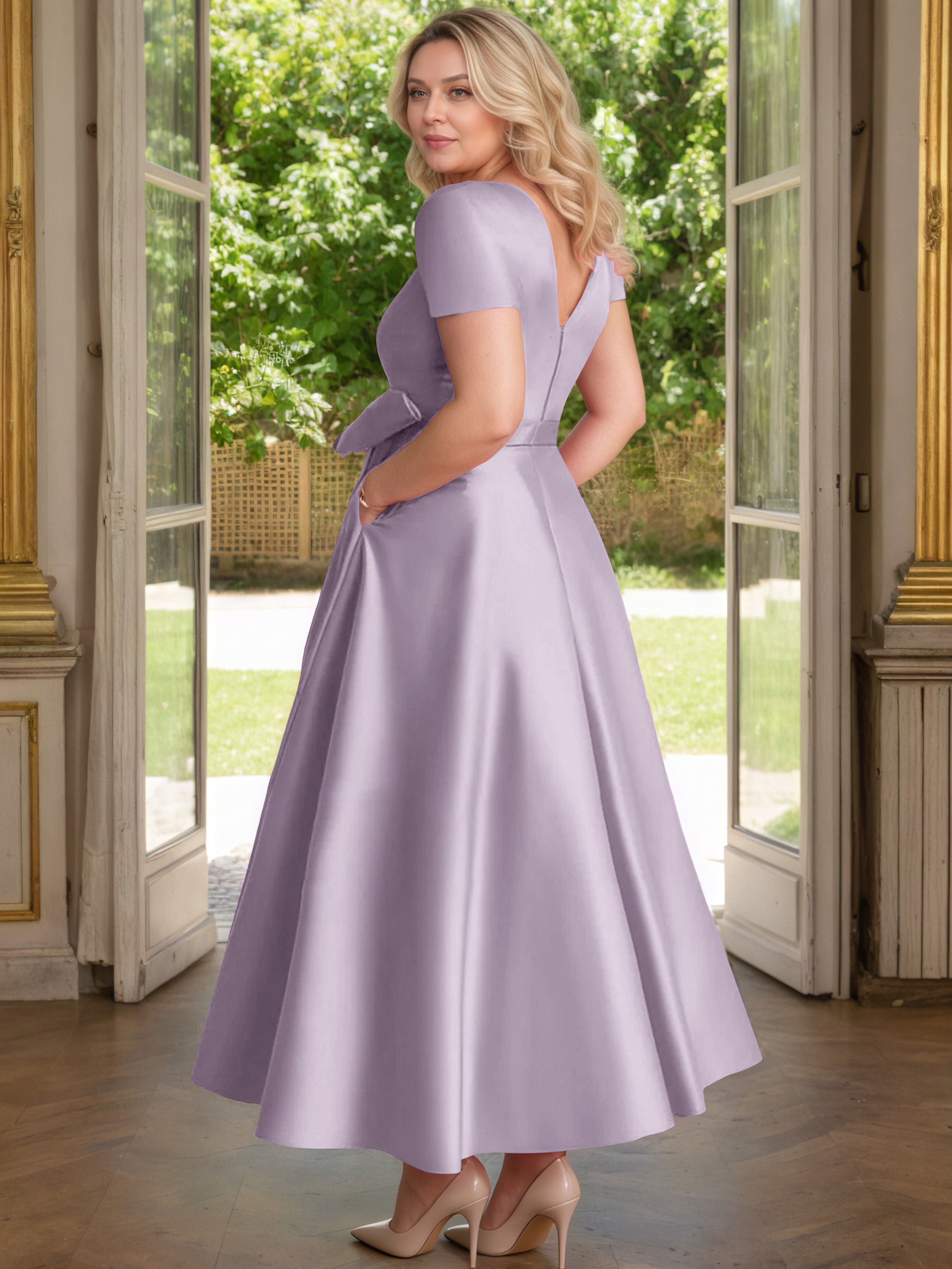 Cicinia Vintage Mauve Cicinia Robe Grande Taille Mère De La Mariée Longue A-Line En Satin Perlé Décolleté En V Longueur Cheville