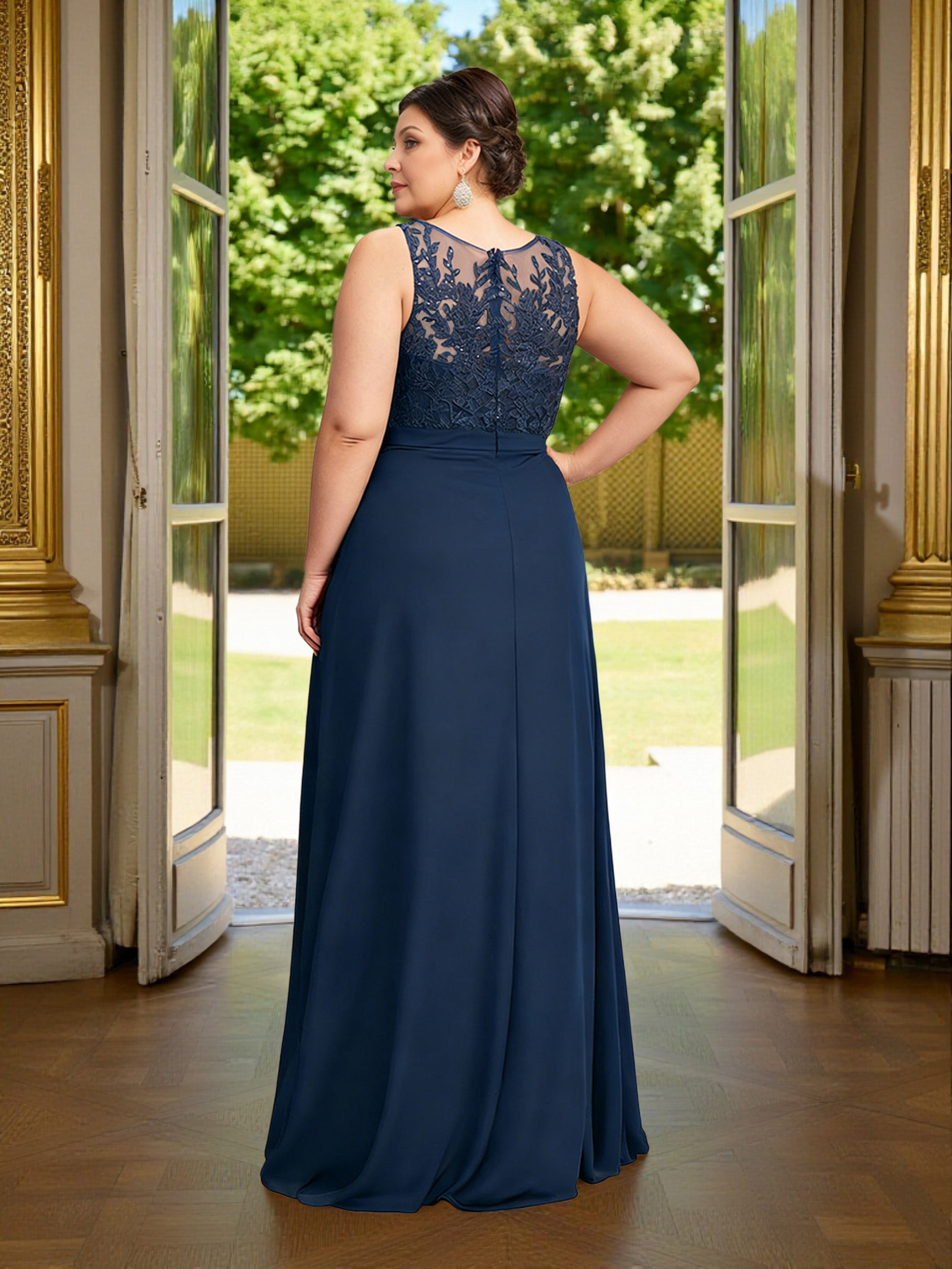 Cicinia Bleu Marine Robe Grande Taille pour Mère de la Mariée 2 Pièces avec Veste Longue A-Line en Mousseline