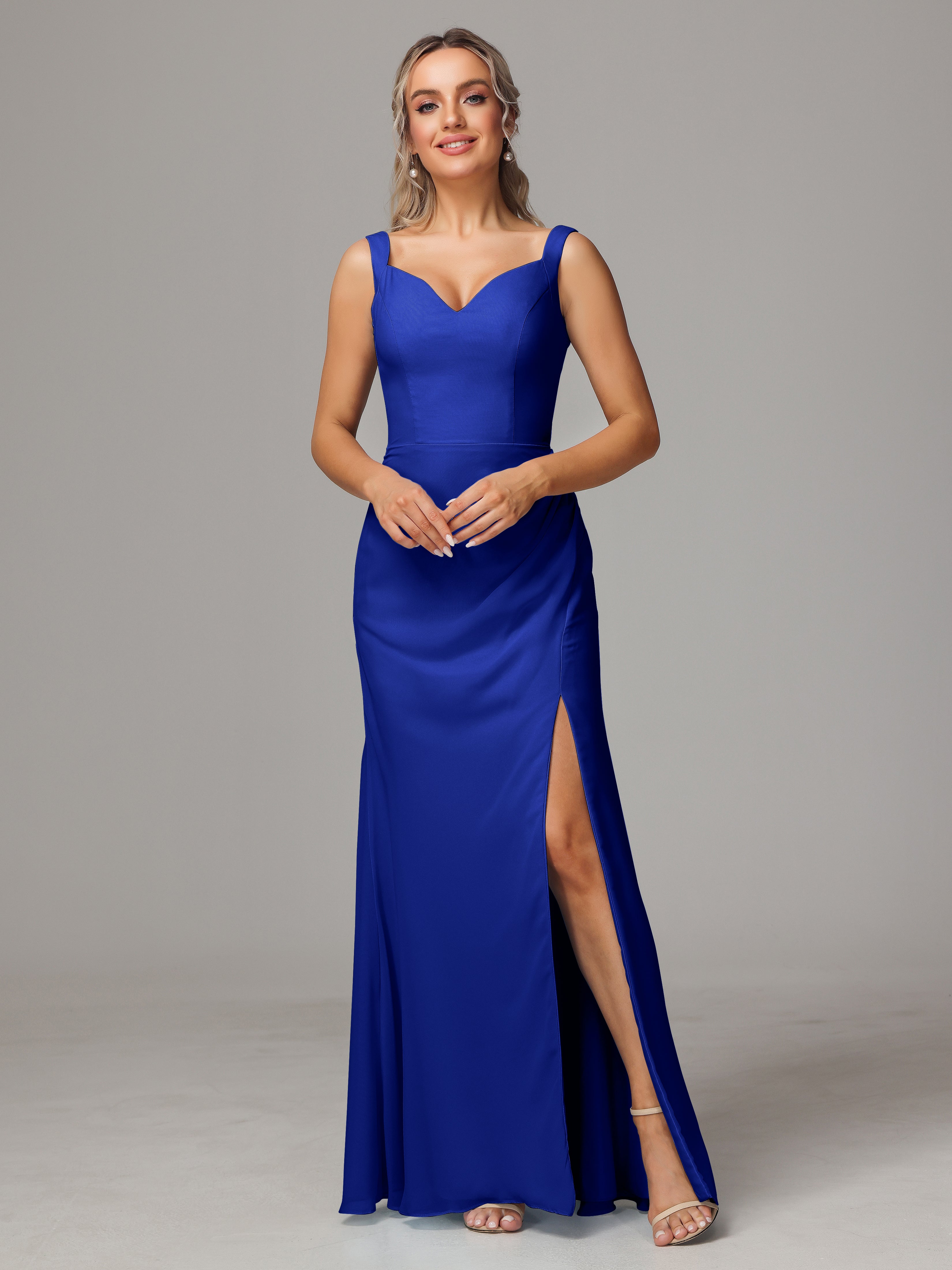 Robe Demoiselle D Honneur Bleue Roi Dos V Fendue Devant Mousseline Robe Demoiselle D'Honneur