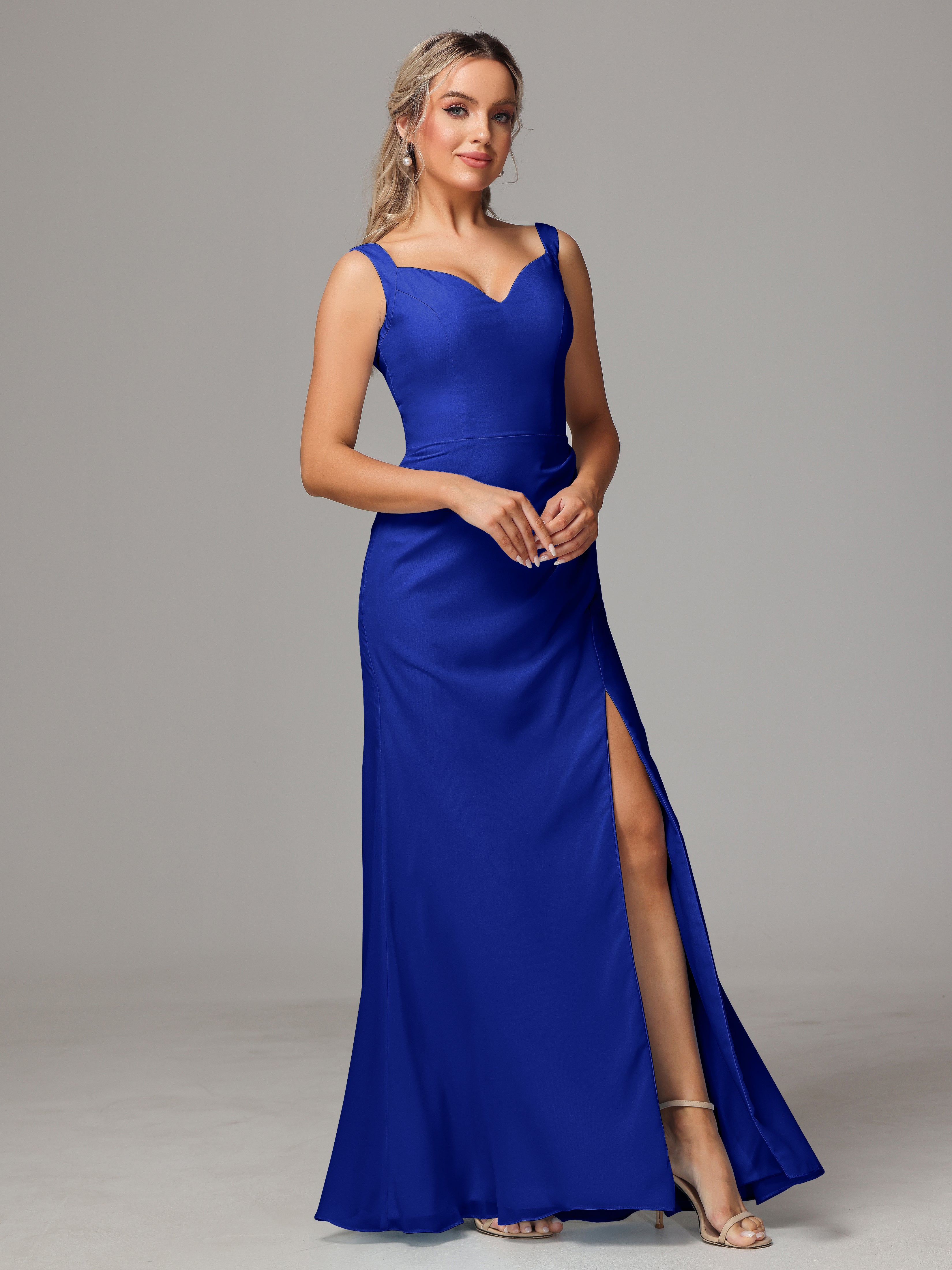 Robe Demoiselle D Honneur Bleue Roi Dos V Fendue Devant Mousseline Robe Demoiselle D'Honneur