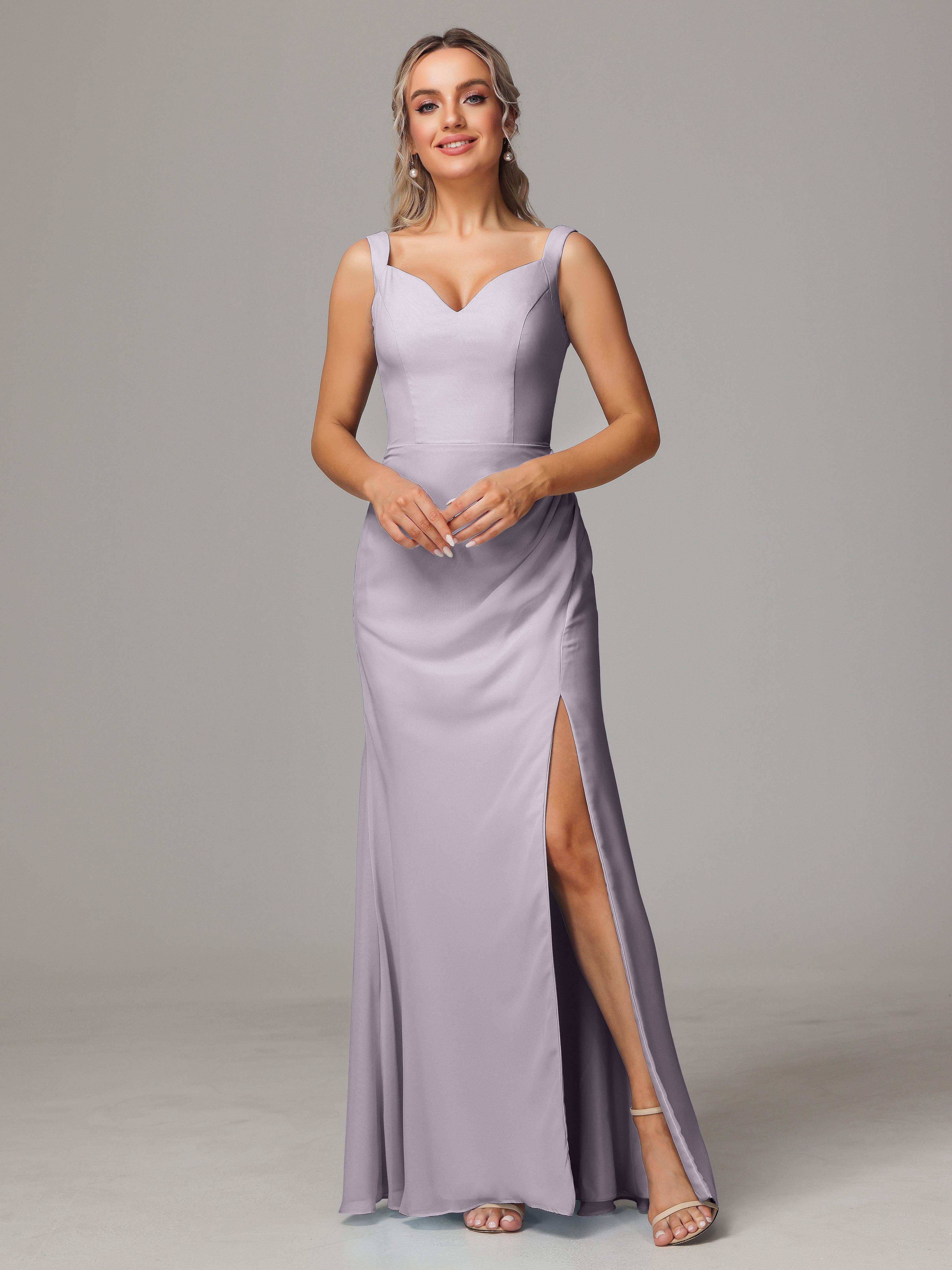 Robes De Demoiselle D'Honneur Couleur Crépuscule Dos V Fendue Devant Mousseline Robe Demoiselle D'Honneur