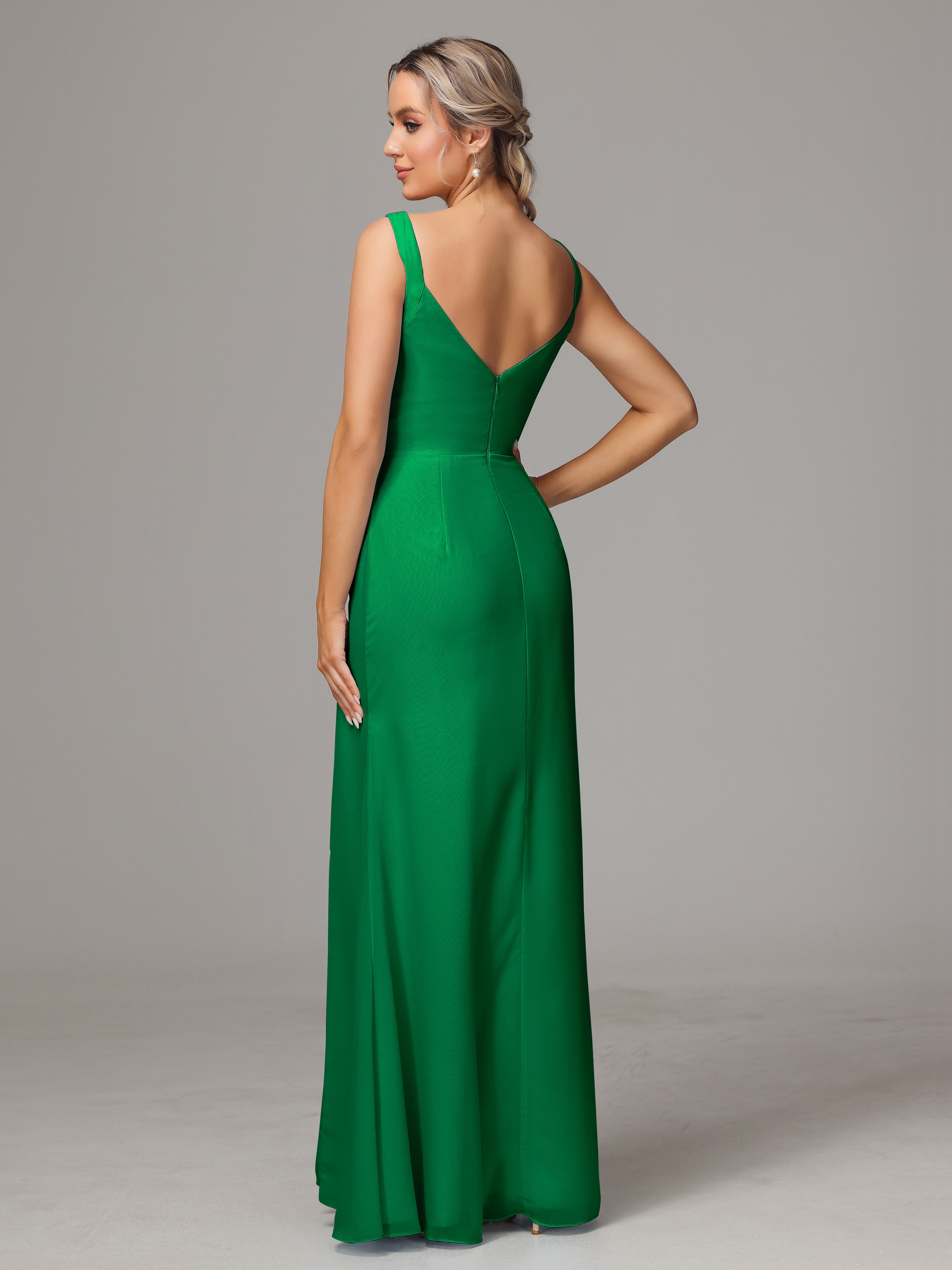 Bridal Robe Demoiselle D Honneur Vert Emeraude Dos V Fendue Devant Mousseline Robe Demoiselle D'Honneur