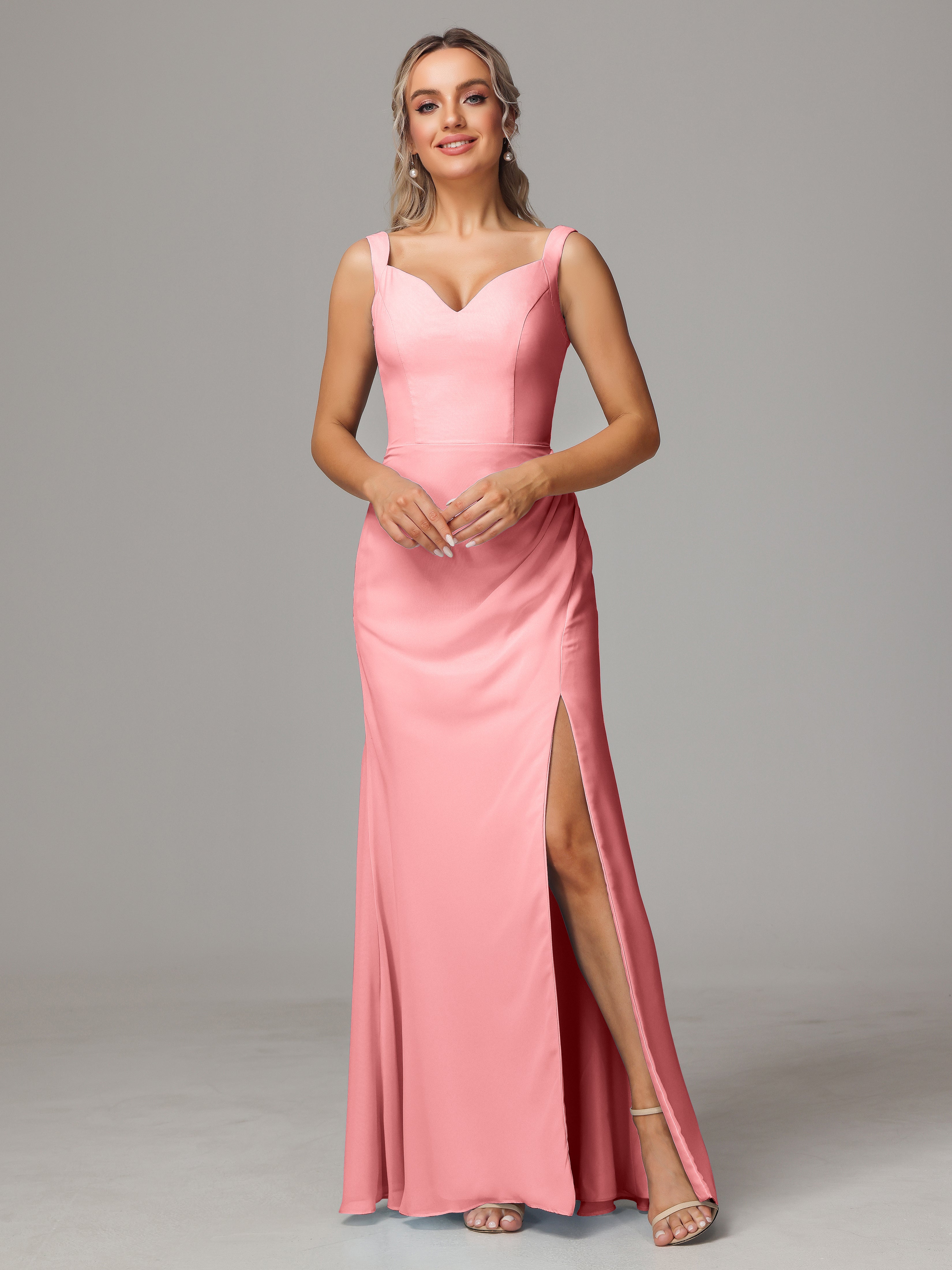 Robes De Demoiselle D'Honneur En Flamant Dos V Fendue Devant Mousseline Robe Demoiselle D'Honneur